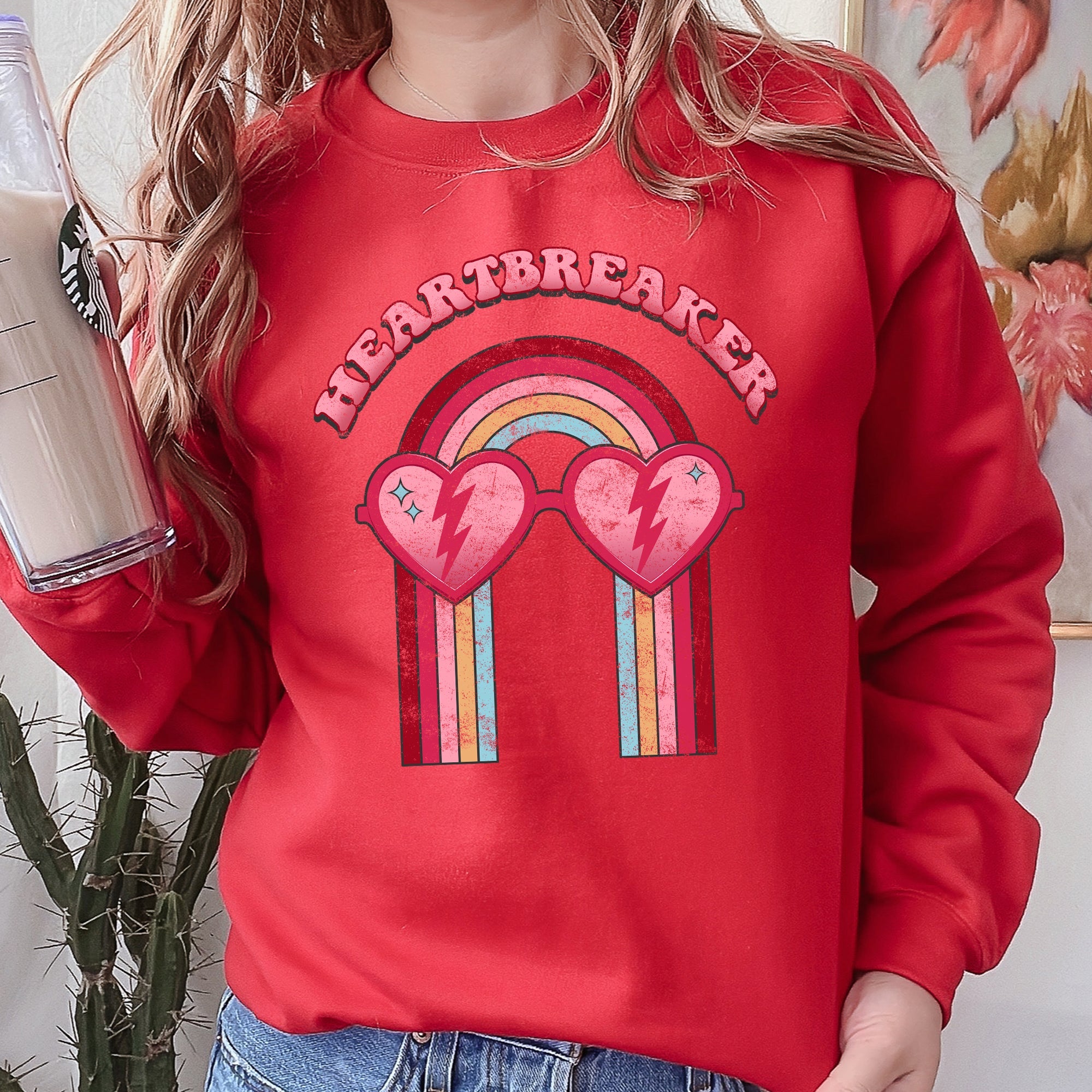 Heart Breaker Love Sunglasses Retro Graphic Statement Cozy Vintage Vibe Valentine's Day Edition Sweatshirt