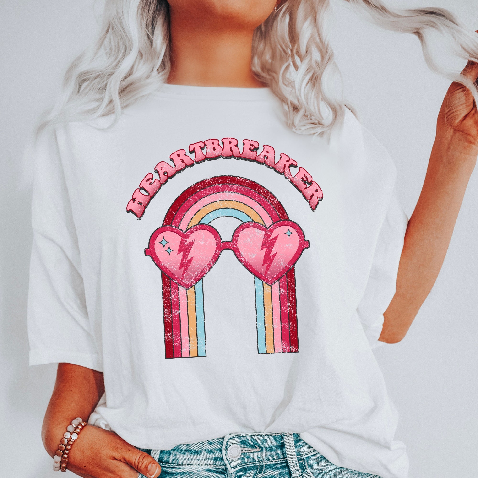 Heart Breaker Love Sunglasses Retro Vintage Neon Elements Illustration Comfort Colors Tee