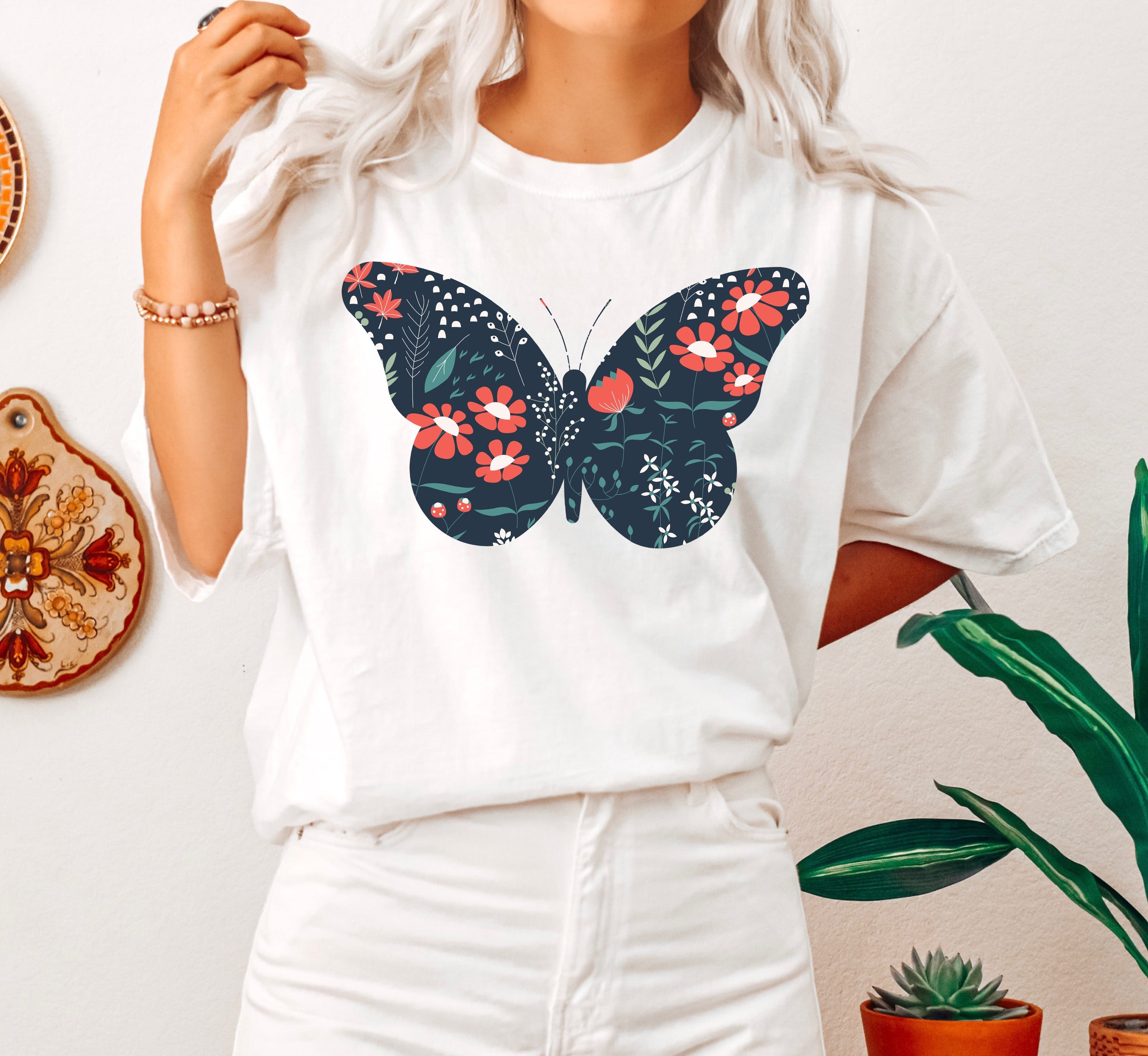 Floral Butterfly Navy Pattern Heritage Edition Vintage Collection Comfort Colors Tee
