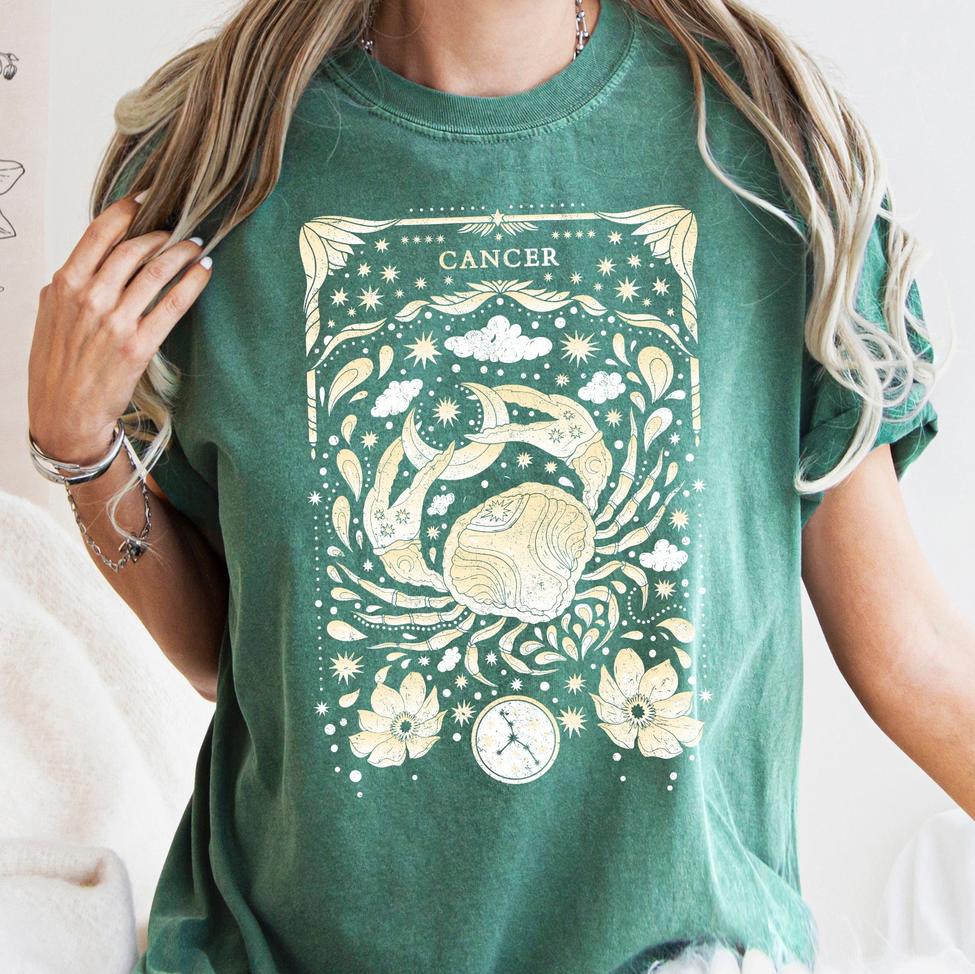 Cancer Celestial Zodiac Horoscope Astrology Vintage Constellation Mystic Comfort Colors Tee
