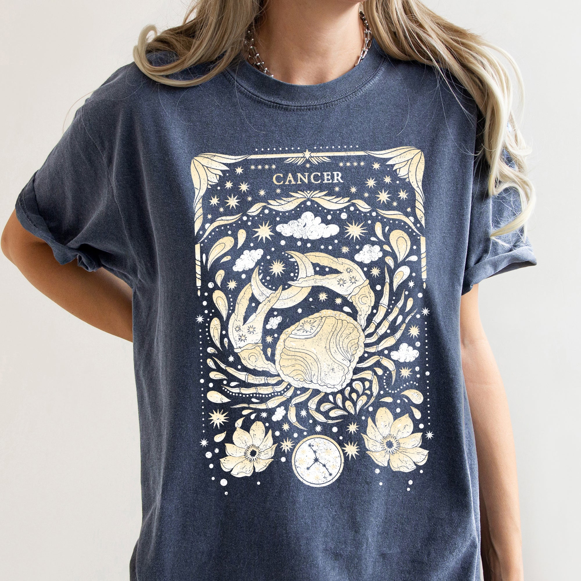 Cancer Celestial Zodiac Horoscope Astrology Vintage Constellation Mystic Comfort Colors Tee