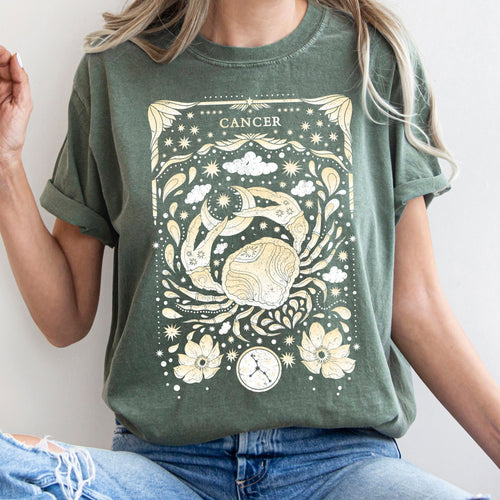 Cancer Celestial Zodiac Horoscope Astrology Vintage Constellation Mystic Comfort Colors Tee