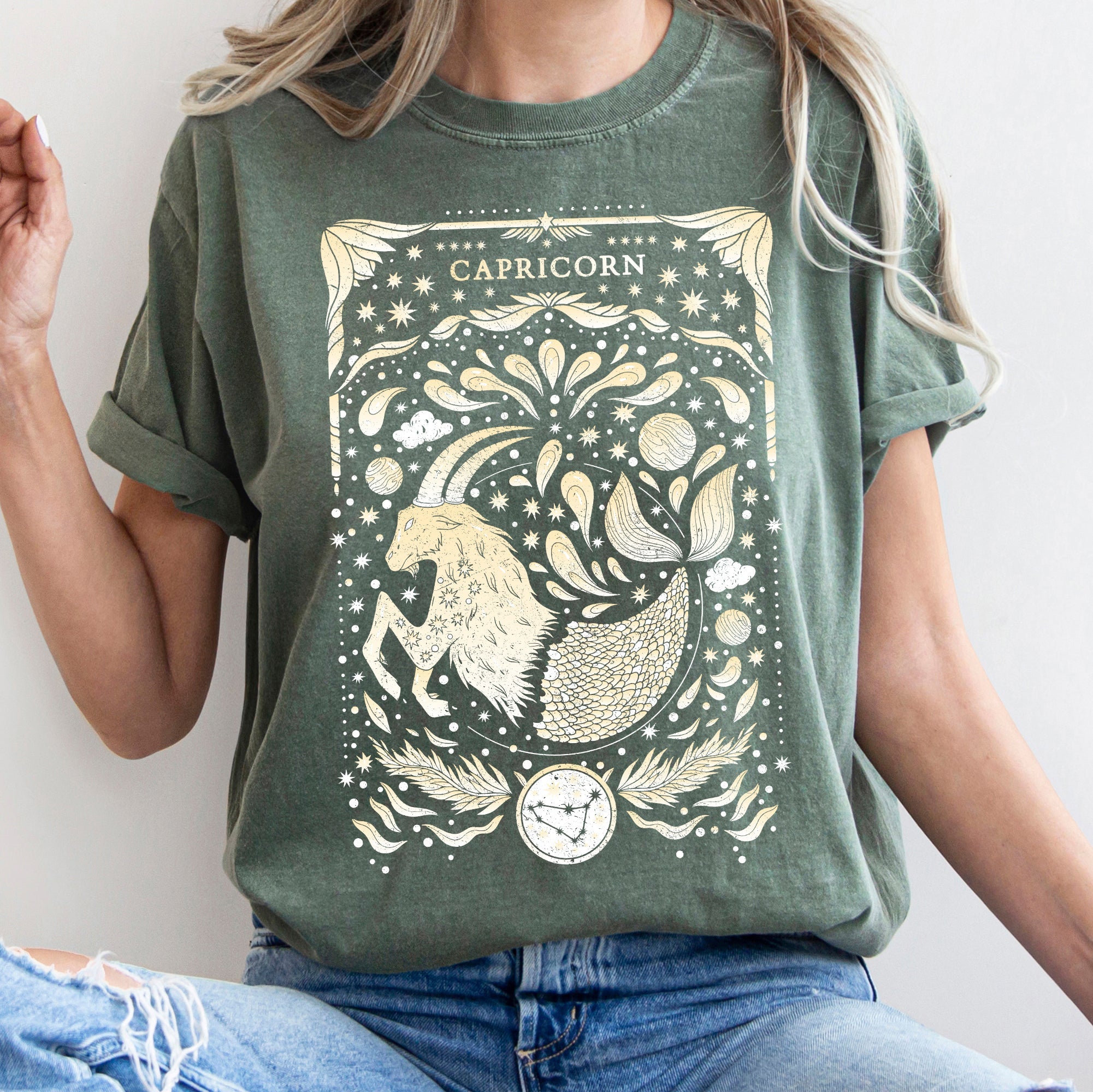 Capricorn Celestial Zodiac Horoscope Astrology Constellation Energy Star Alignment Comfort Colors Tee