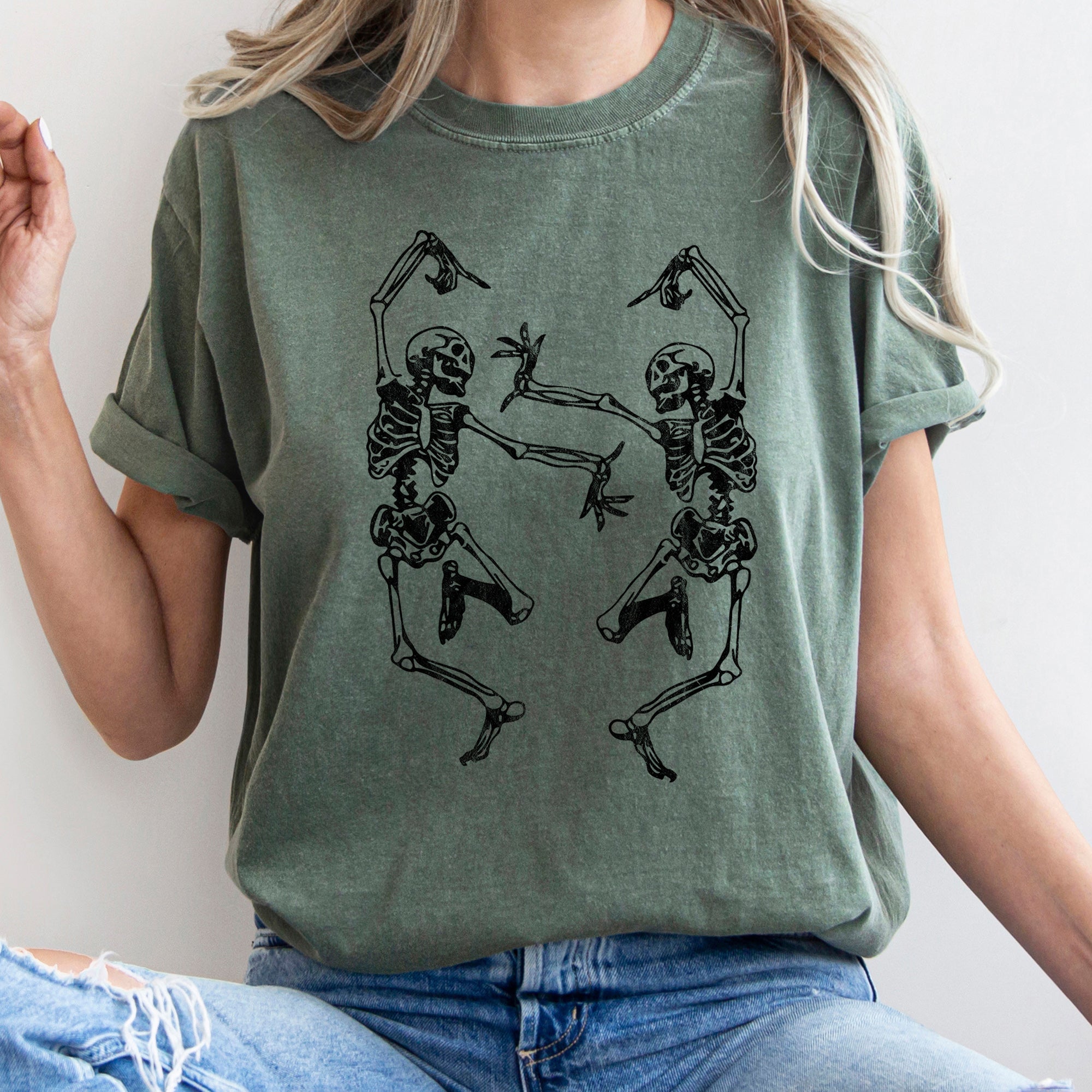 Dancing Skeletons Retro Halloween Night Parade Of Quirky Bones And Vintage Charm Comfort Colors Tee