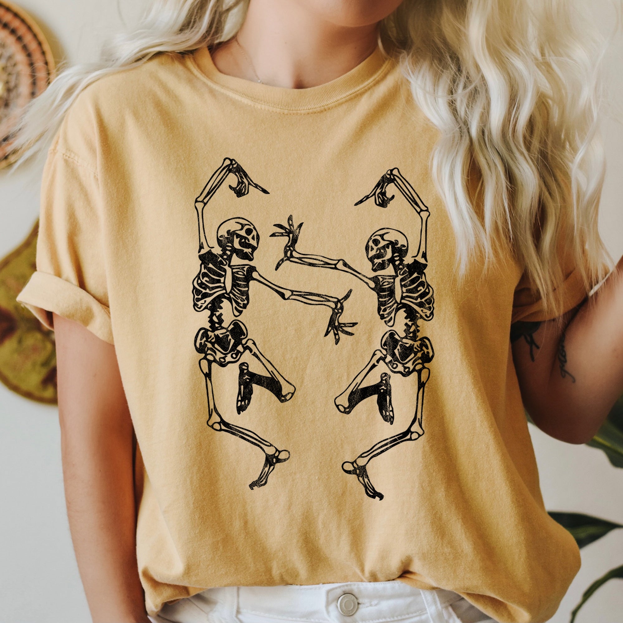 Dancing Skeletons Retro Halloween Night Parade Of Quirky Bones And Vintage Charm Comfort Colors Tee