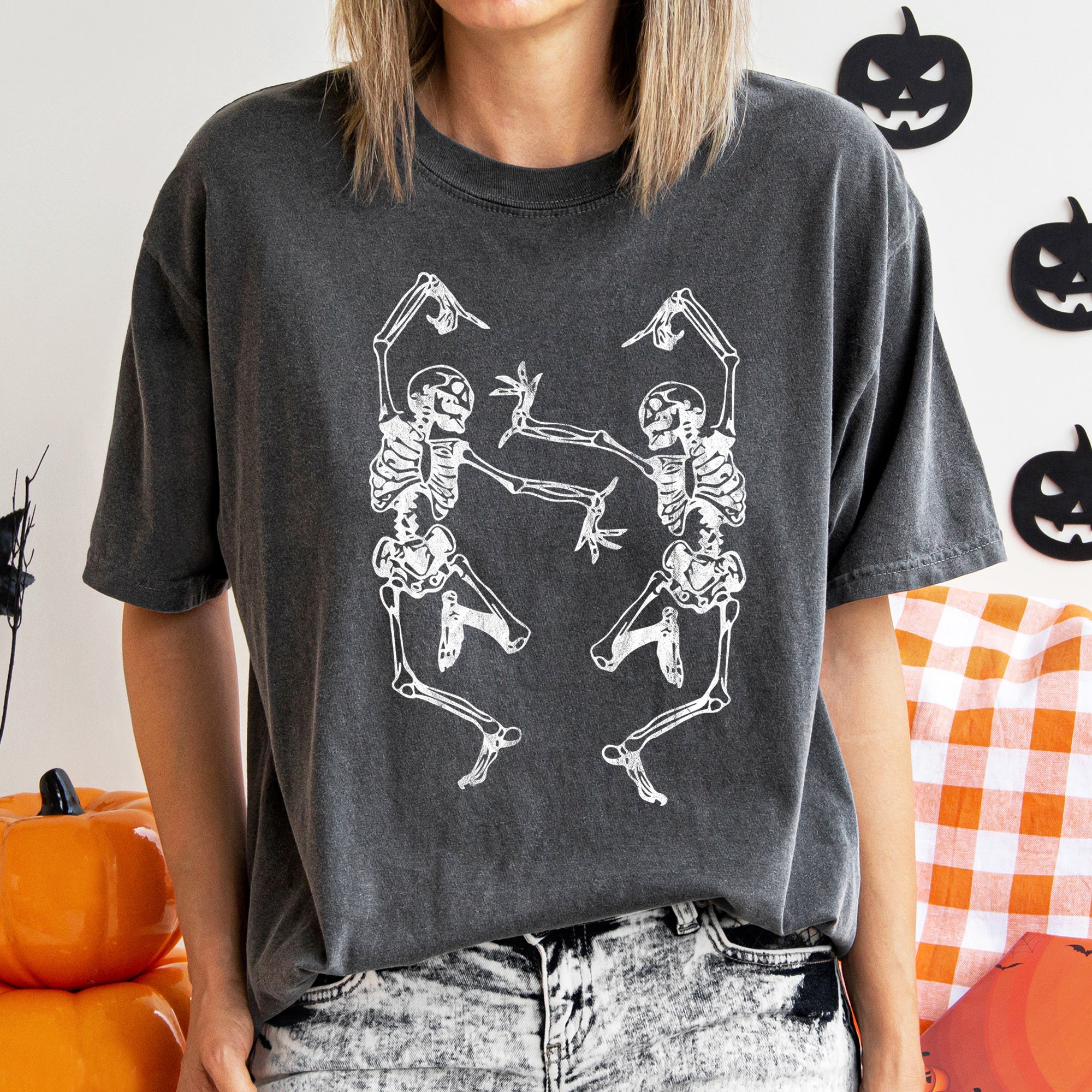 Dancing Skeletons Retro Halloween Vintage Inspired Midnight Moonlit Dance Party Comfort Colors Tee