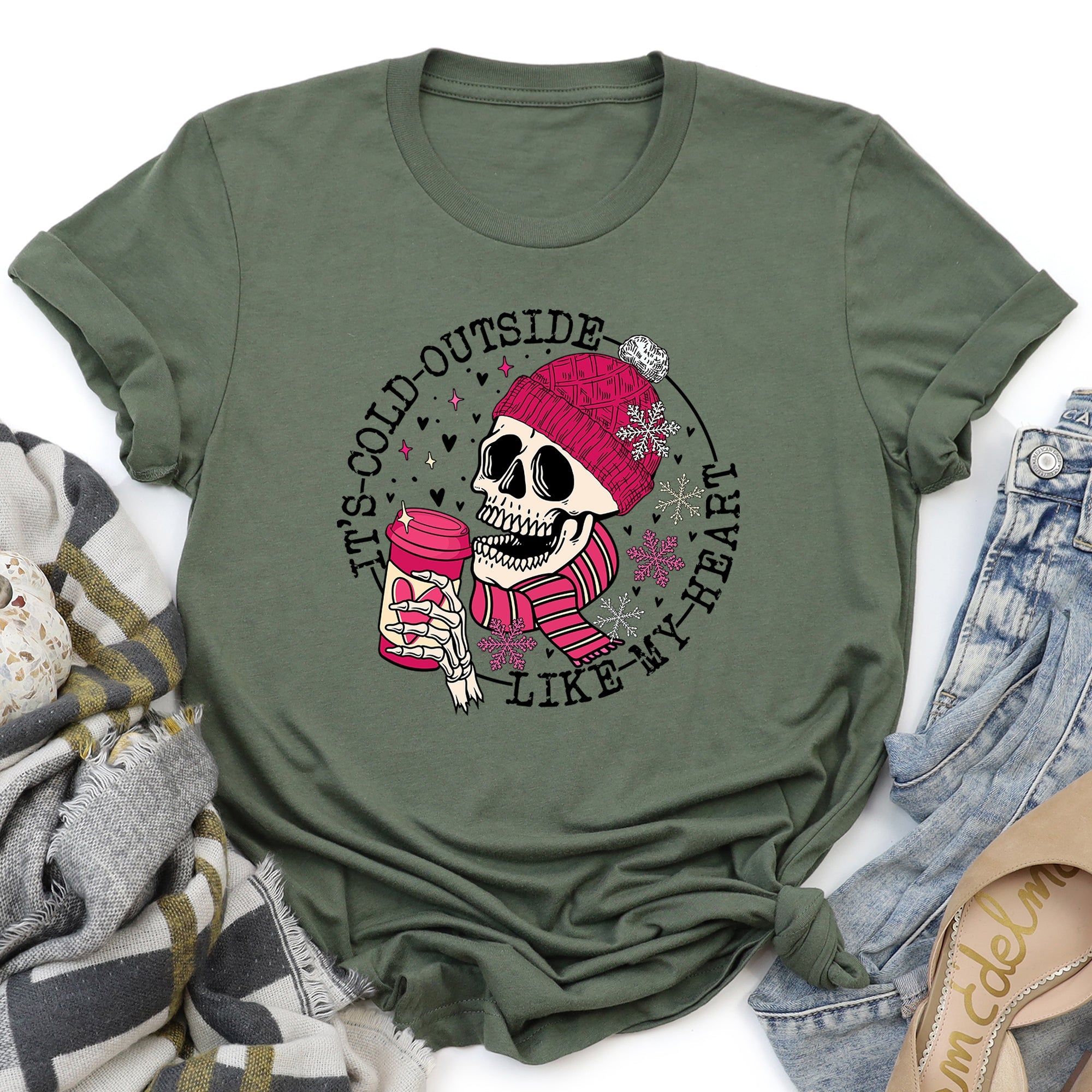 It's Cold Outside Skeleton Heart Valentine's Day Romantic Gothic Edition Graphic Tee