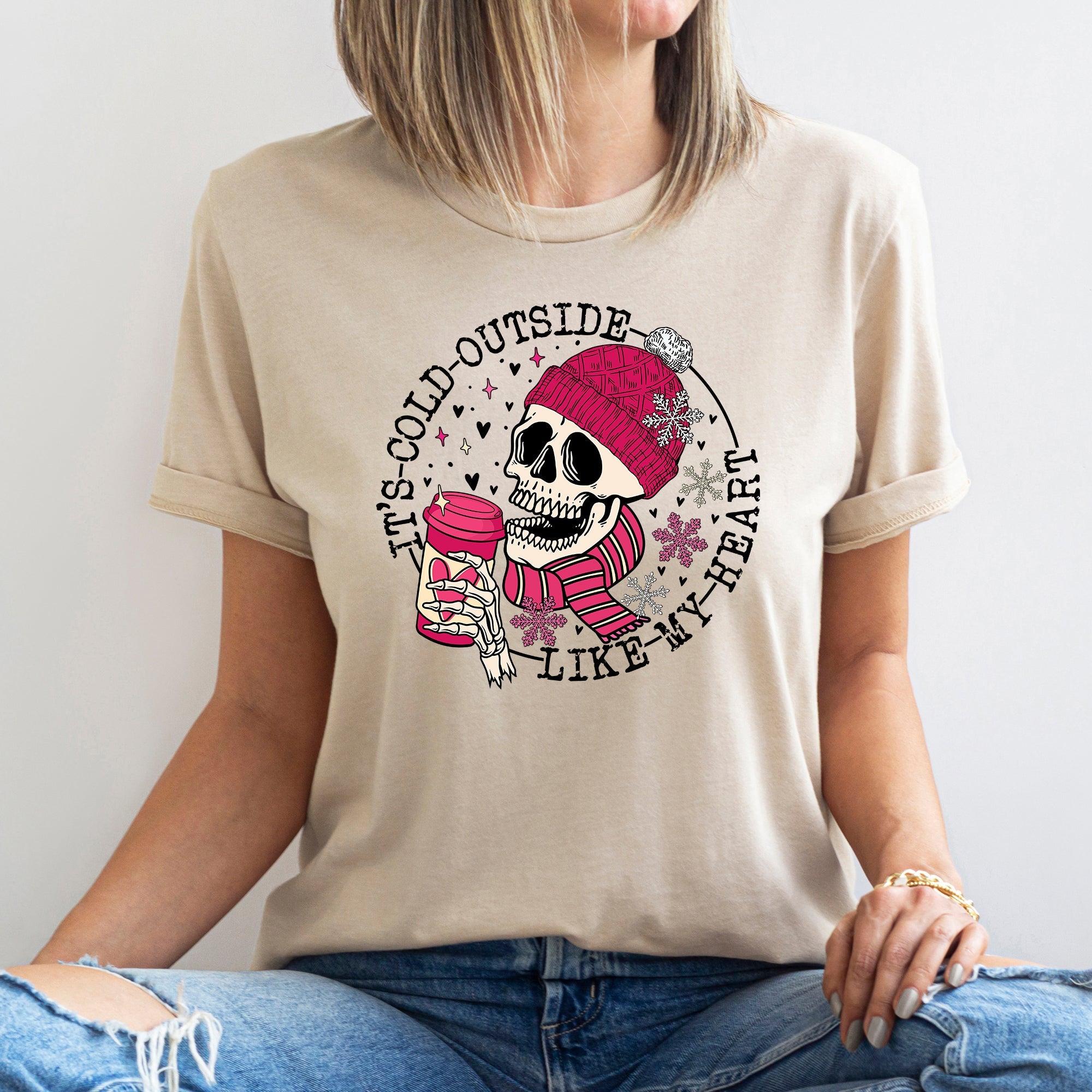 It's Cold Outside Skeleton Heart Valentine's Day Romantic Gothic Edition Graphic Tee