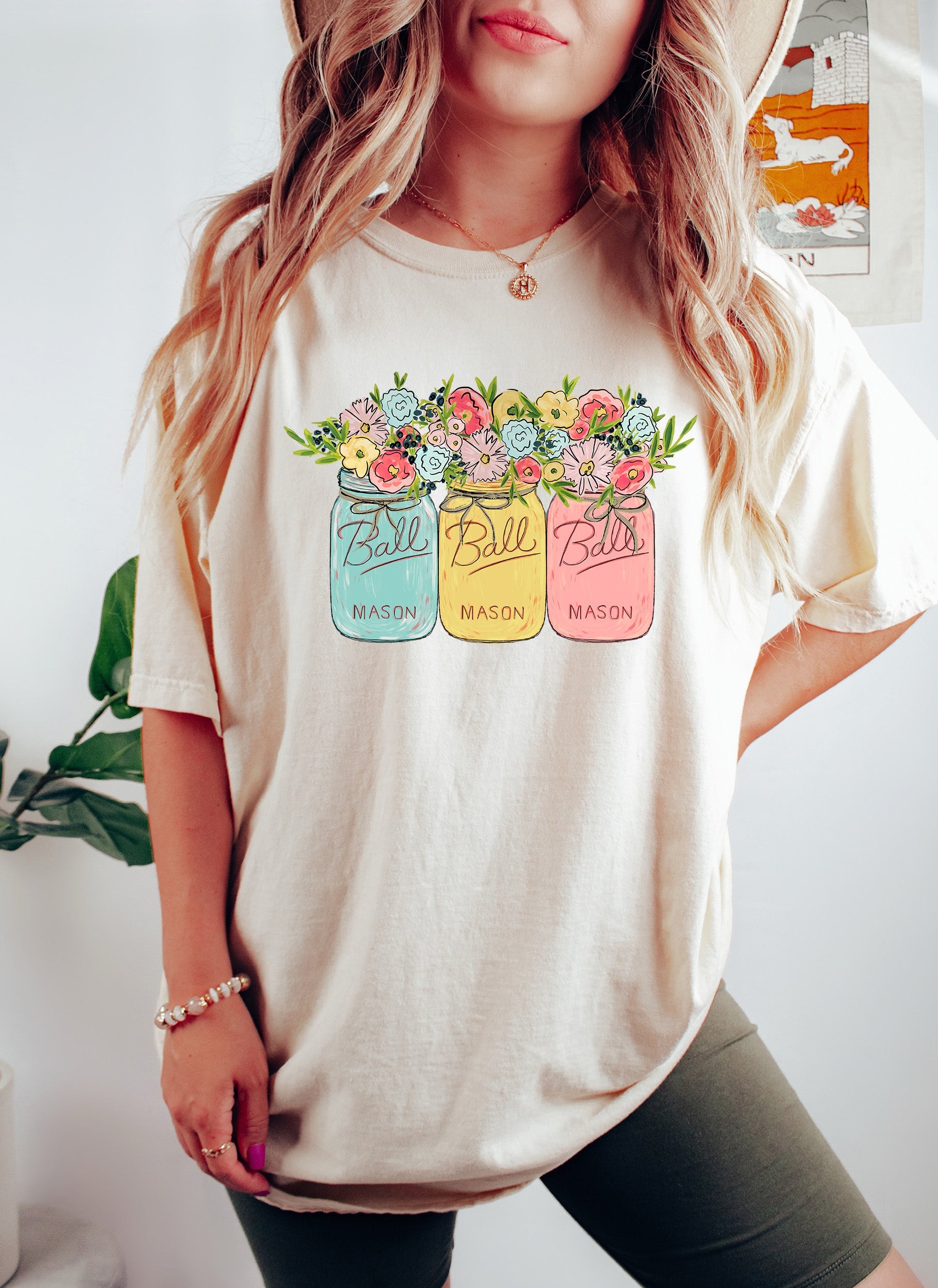 Colored Mason Jars Vintage Kitchen Decor Illustration Art Print Comfort Colors Tee