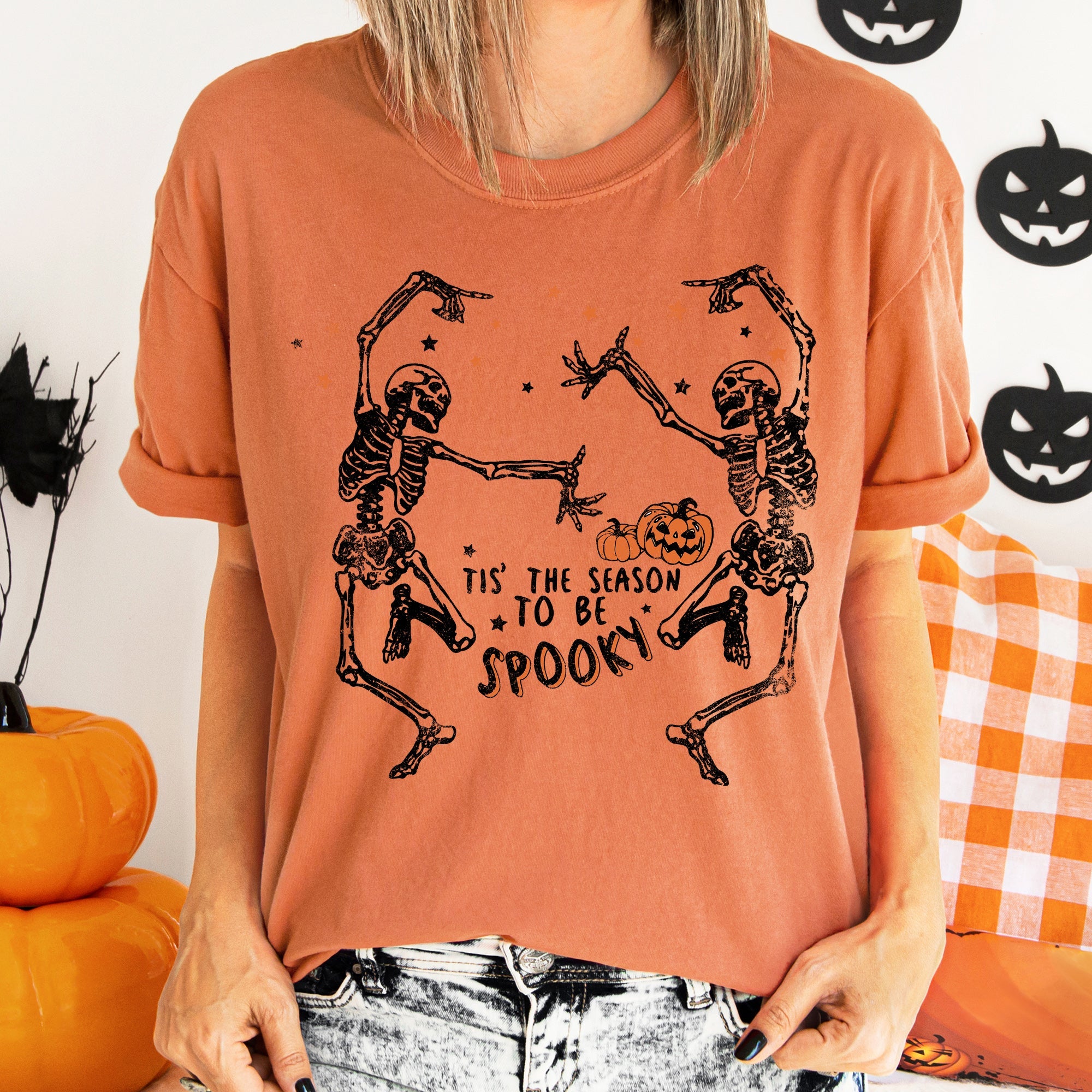 Dancing Skeletons Vintage Halloween Graphic Artwork For Seasonal Style And Spooky Everyday Wear Comfort Colors Tee