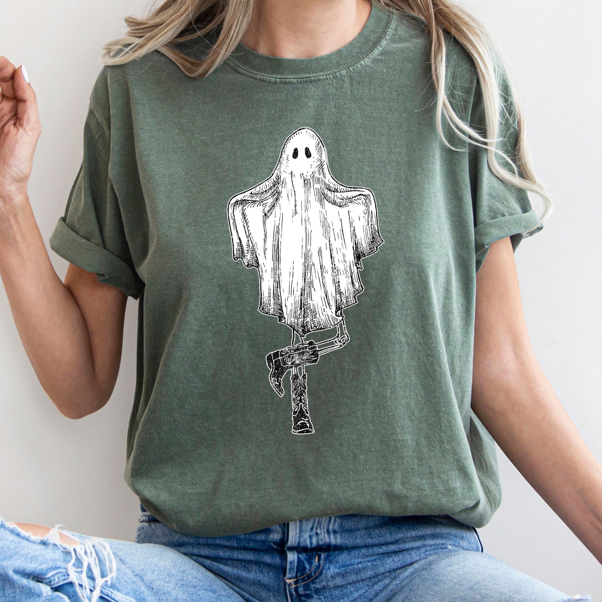 Ghost In Boots Retro Western Halloween Limited Edition Vintage Style Comfort Colors Tee