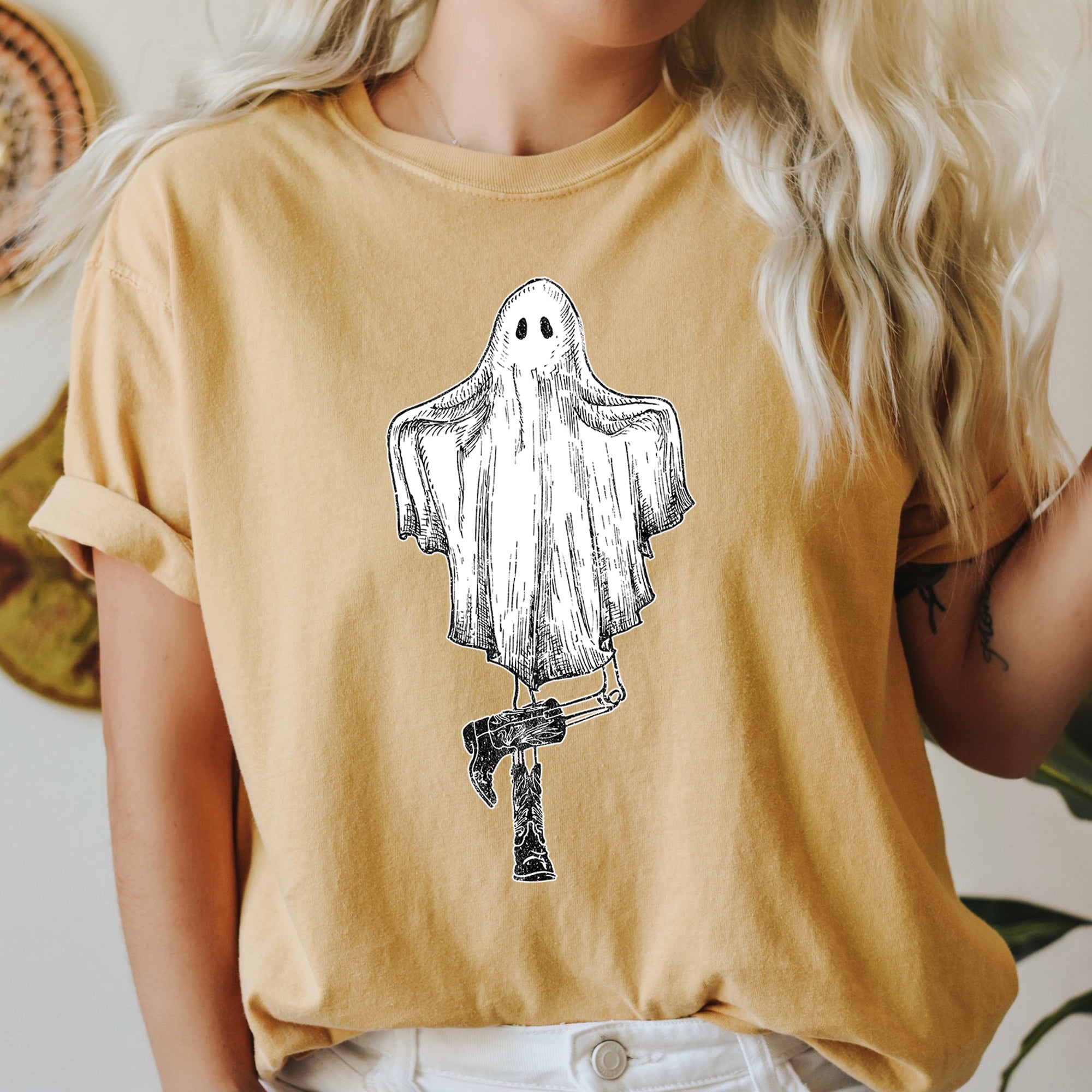 Ghost In Boots Retro Western Halloween Limited Edition Vintage Style Comfort Colors Tee