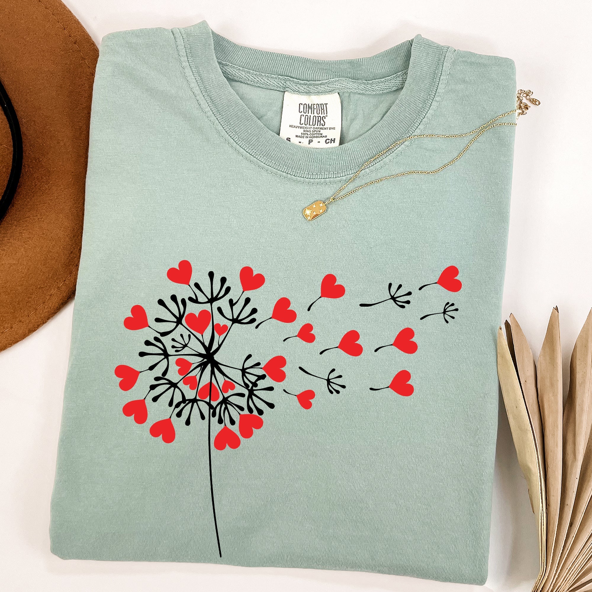 Dandelion Hearts Flower Valentine's Day Vintage Washed Edition Comfort Colors Tee