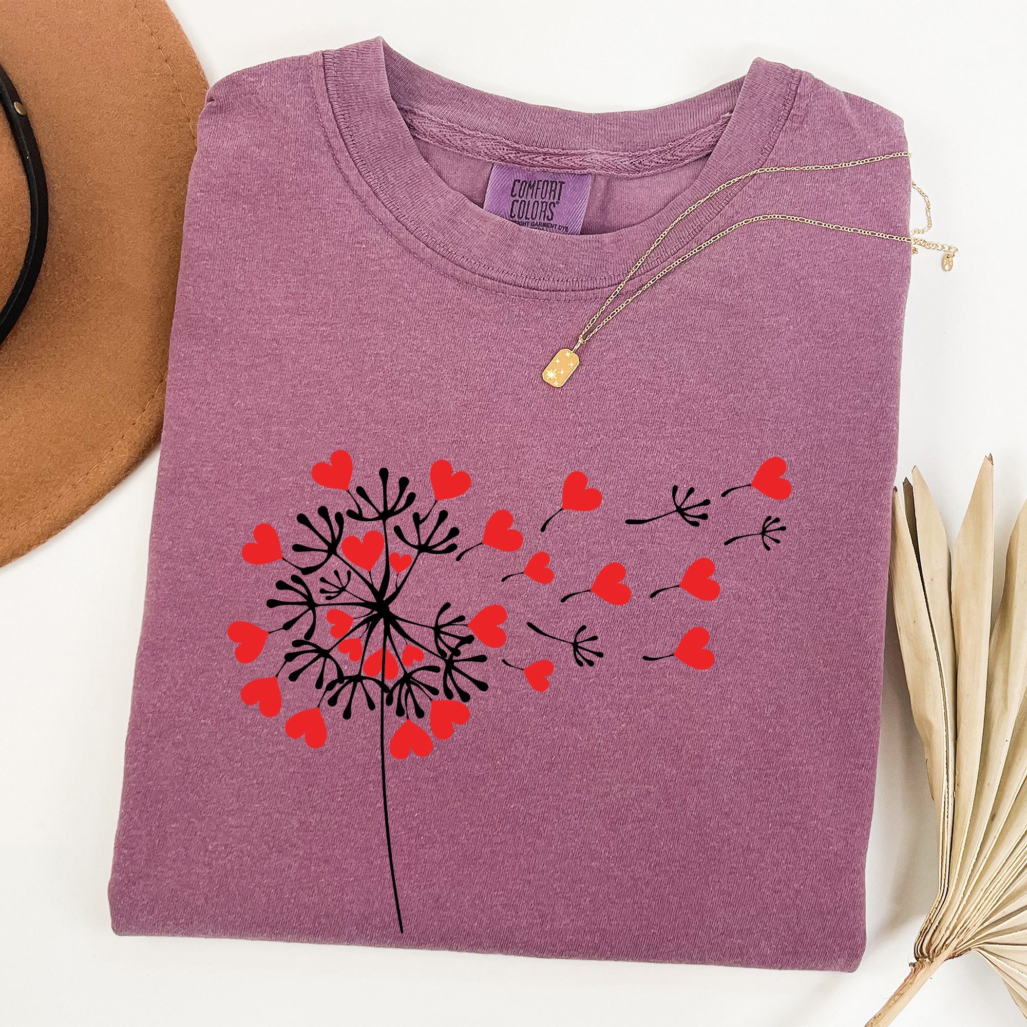 Dandelion Hearts Flower Valentine's Day Vintage Washed Edition Comfort Colors Tee
