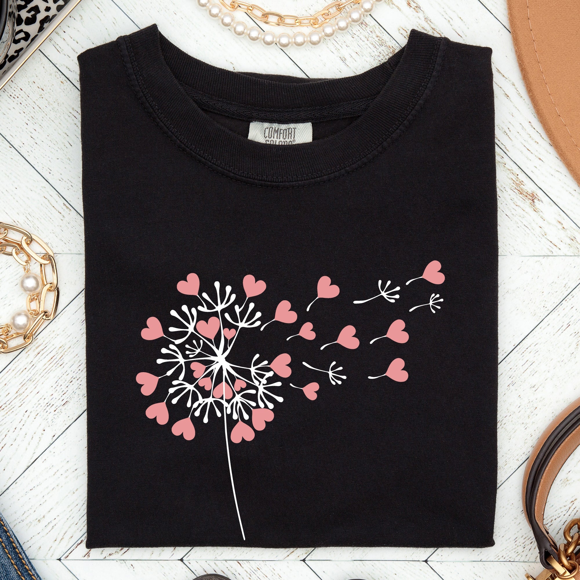 Dandelion Hearts Flower Valentine's Day Vintage Washed Edition Comfort Colors Tee