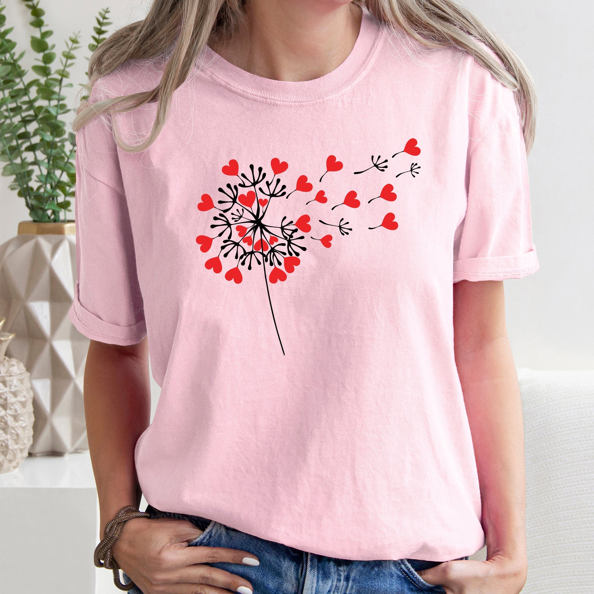 Dandelion Hearts Flower Valentine's Day Vintage Washed Edition Comfort Colors Tee