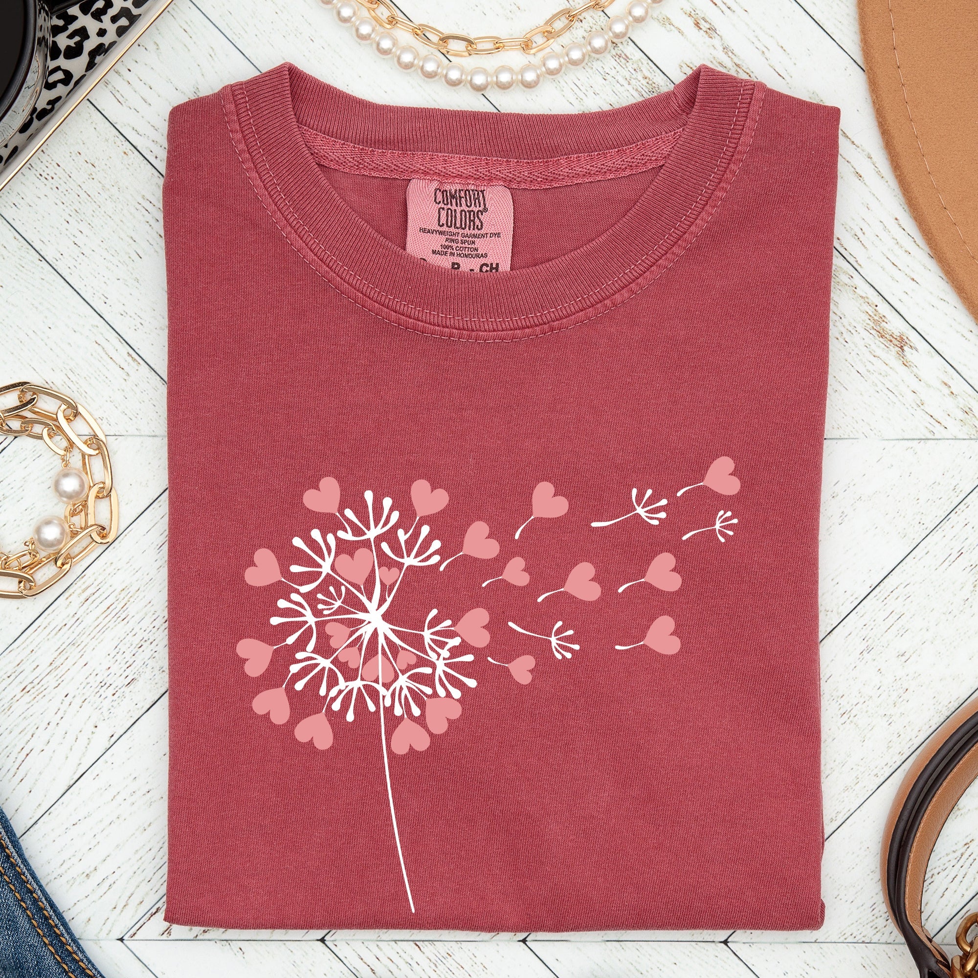 Dandelion Hearts Flower Valentine's Day Vintage Washed Edition Comfort Colors Tee
