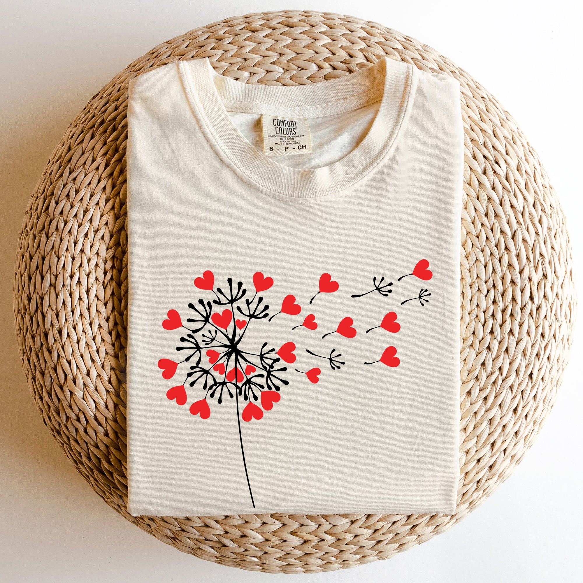 Dandelion Hearts Flower Valentine's Day Vintage Washed Edition Comfort Colors Tee