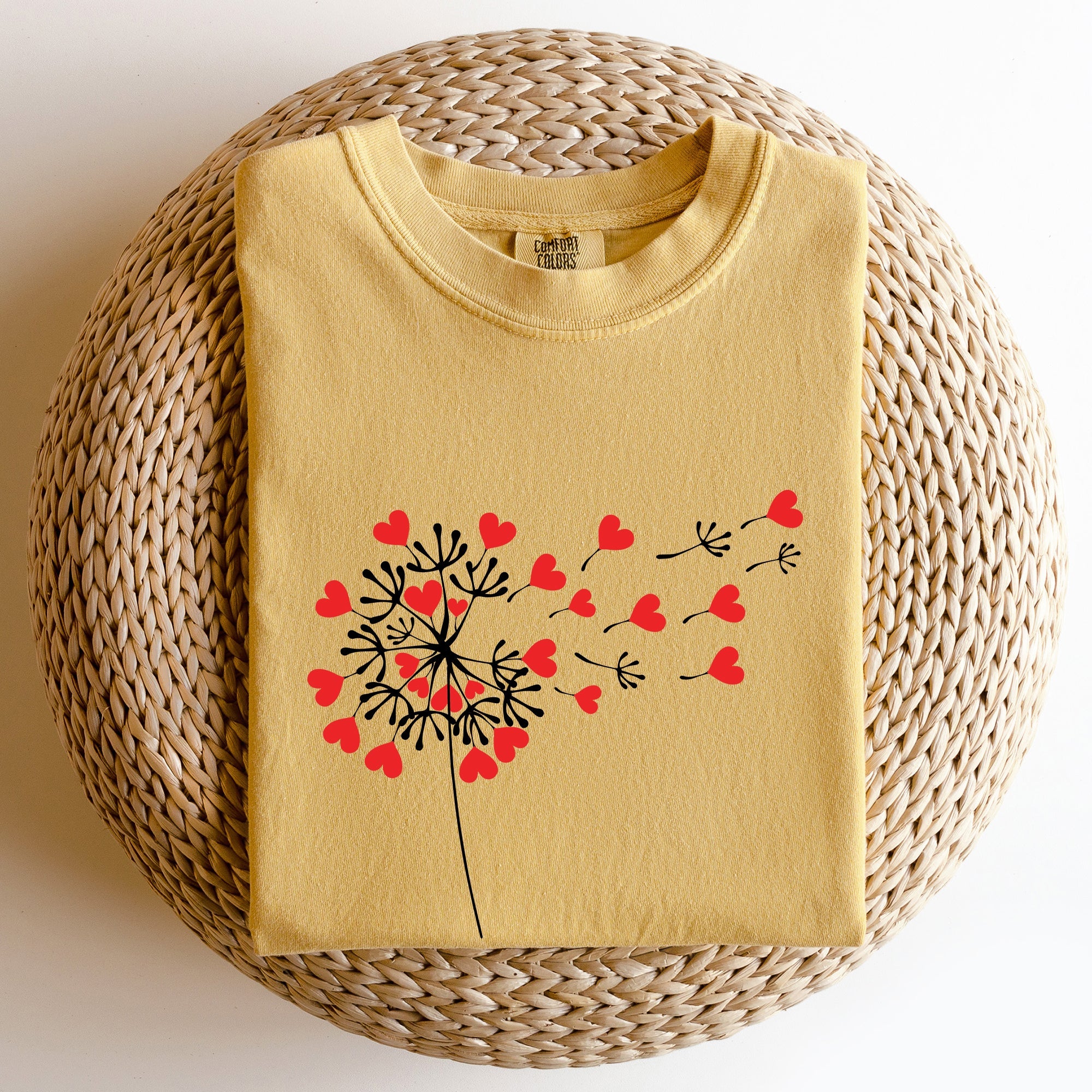 Dandelion Hearts Flower Valentine's Day Vintage Washed Edition Comfort Colors Tee