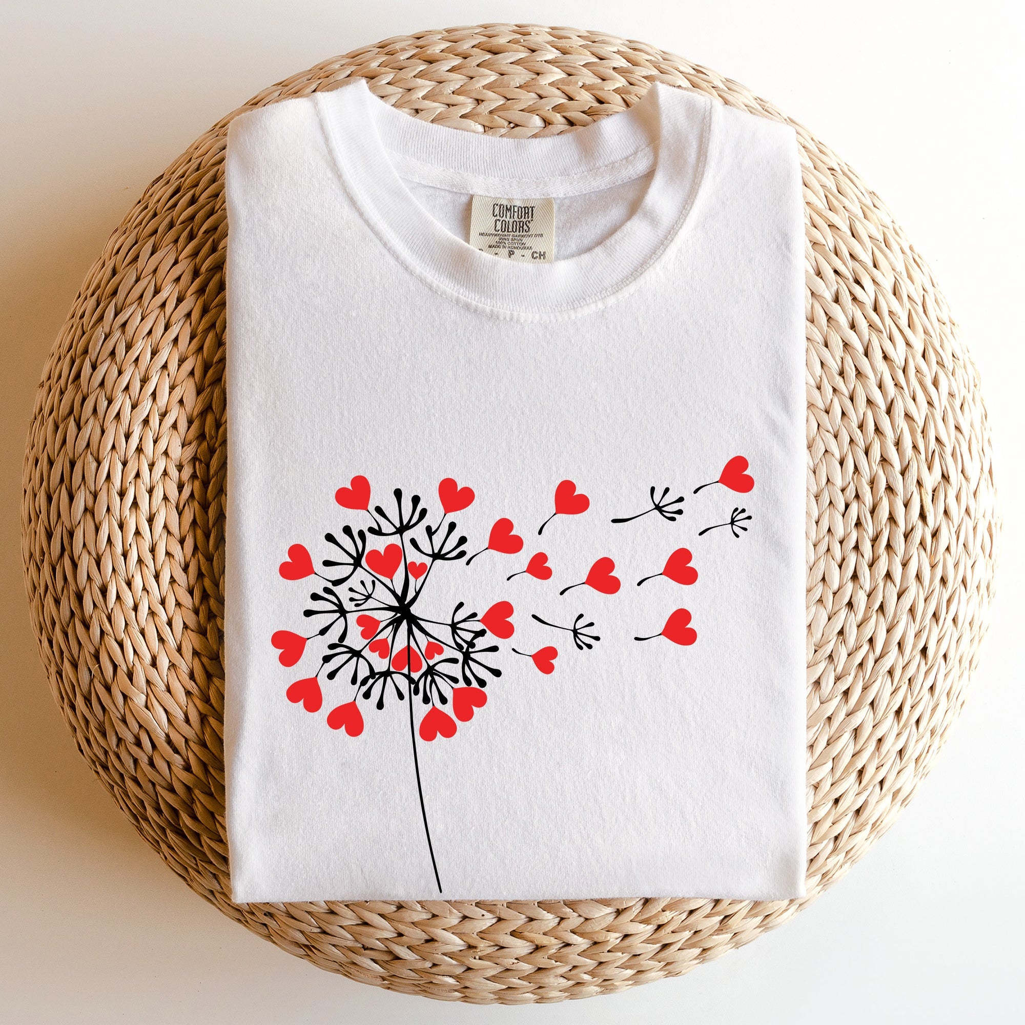 Dandelion Hearts Flower Valentine's Day Vintage Washed Edition Comfort Colors Tee