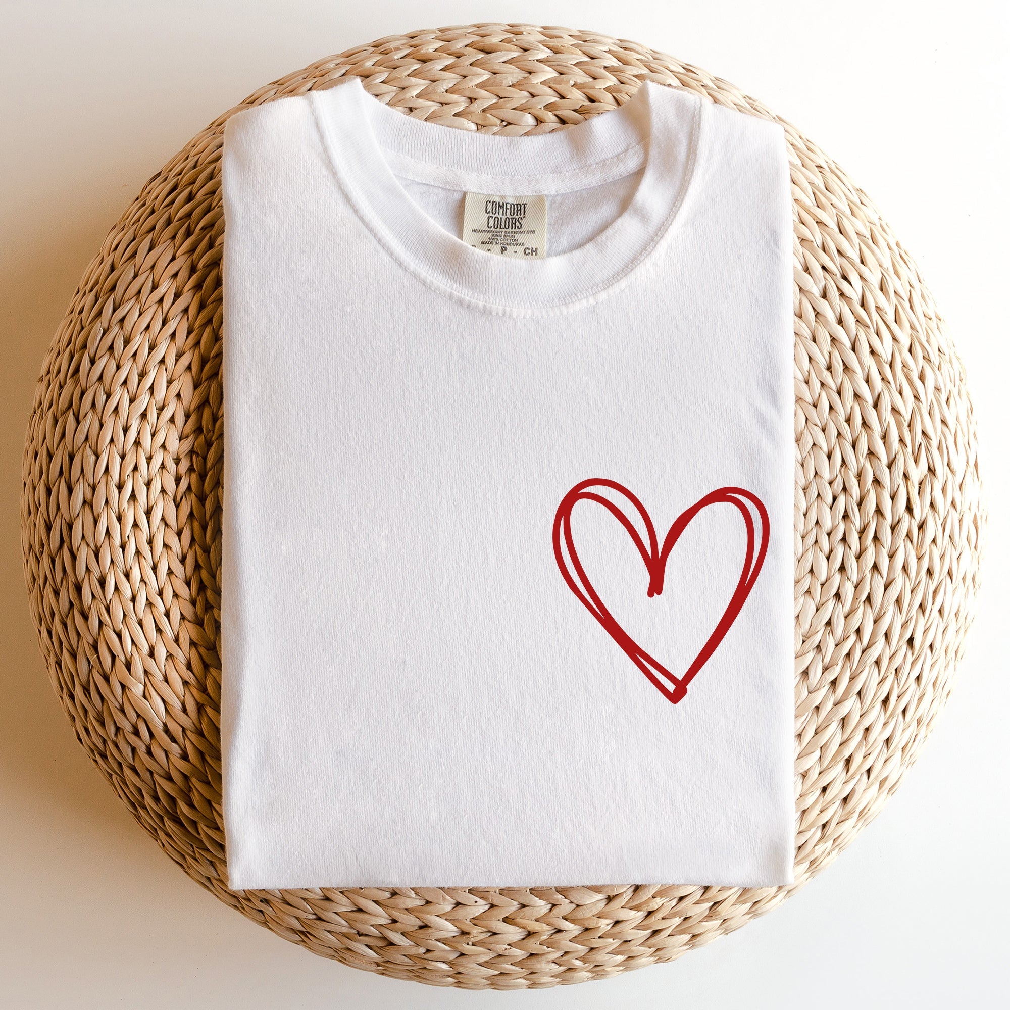 Double Heart Pocket Print Valentine's Day Edition Vintage Style Comfort Colors Tee