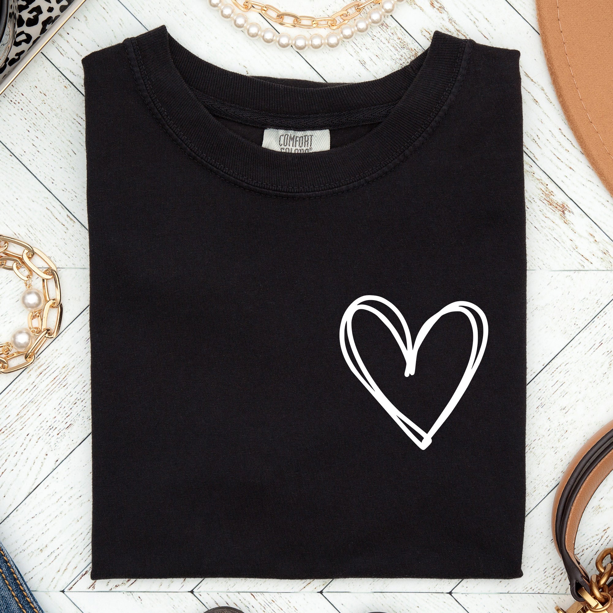 Double Heart Pocket Print Valentine's Day Edition Vintage Style Comfort Colors Tee