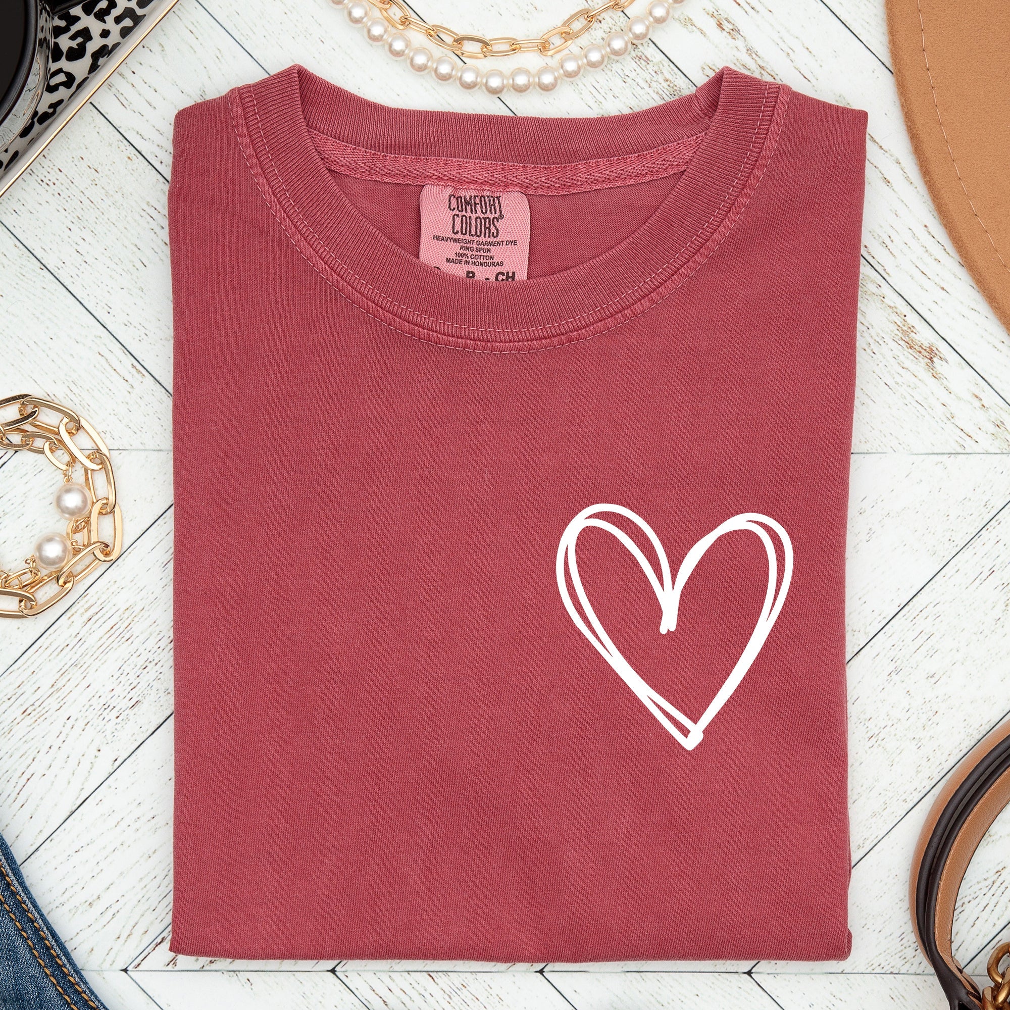 Double Heart Pocket Print Valentine's Day Edition Vintage Style Comfort Colors Tee