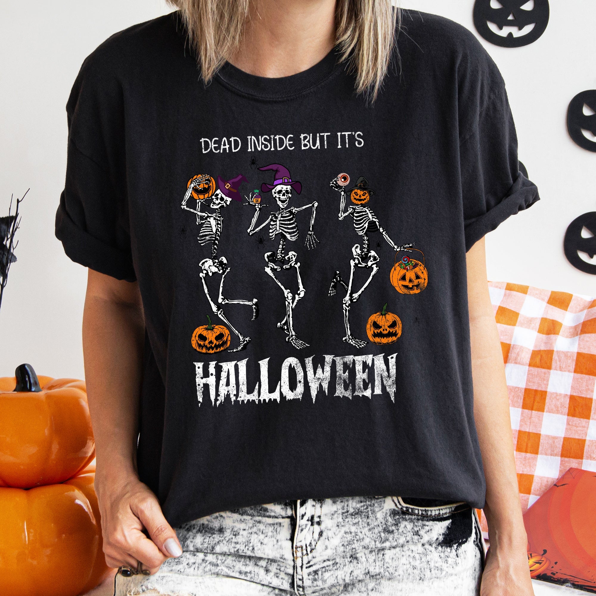 Dead Inside Skeletons Vintage Halloween Dark Night Edition Limited Comfort Colors Tee
