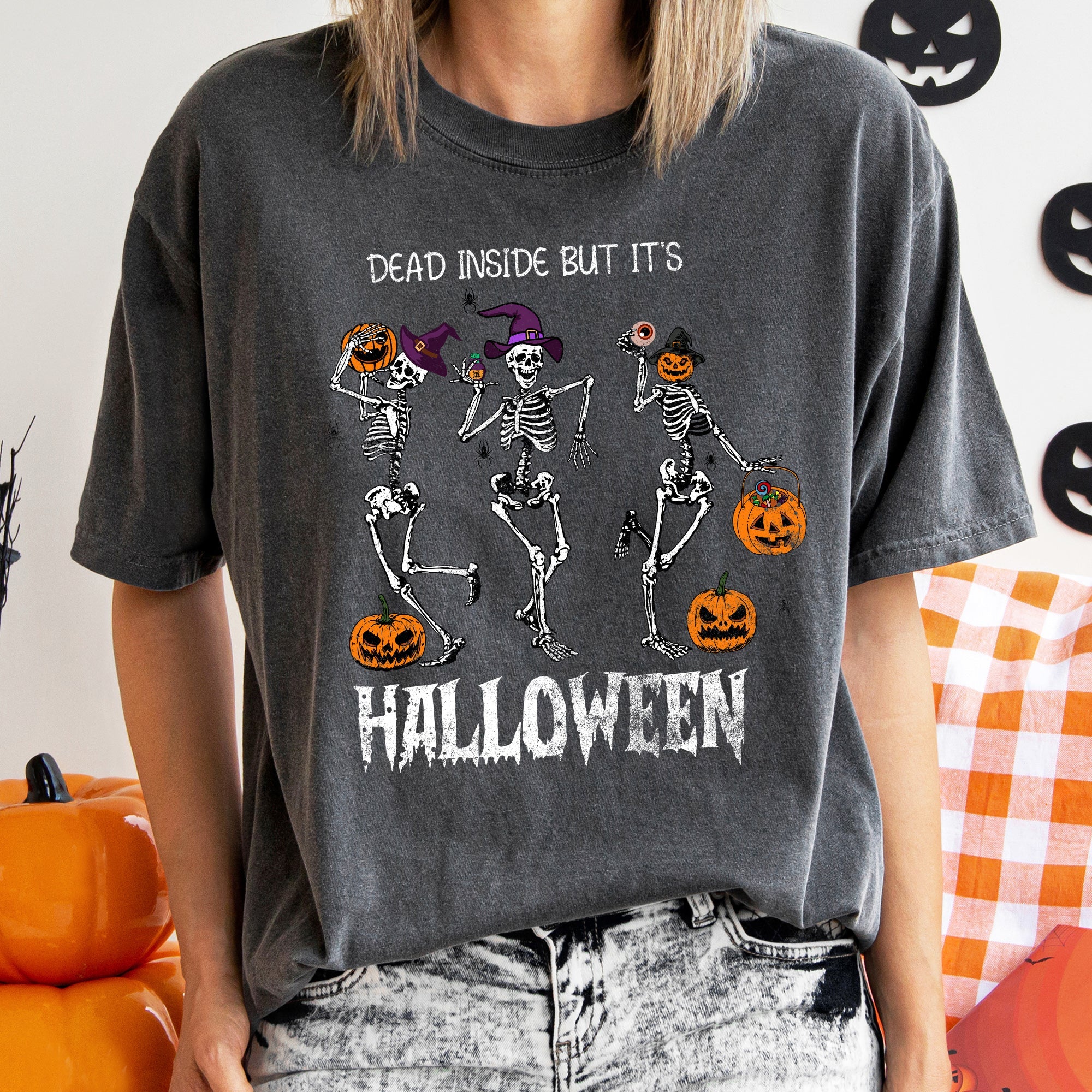 Dead Inside Skeletons Vintage Halloween Dark Night Edition Limited Comfort Colors Tee