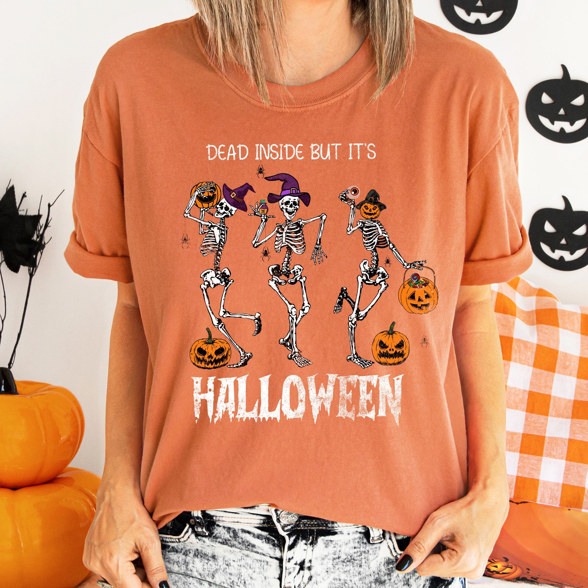 Dead Inside Skeletons Vintage Halloween Dark Night Edition Limited Comfort Colors Tee
