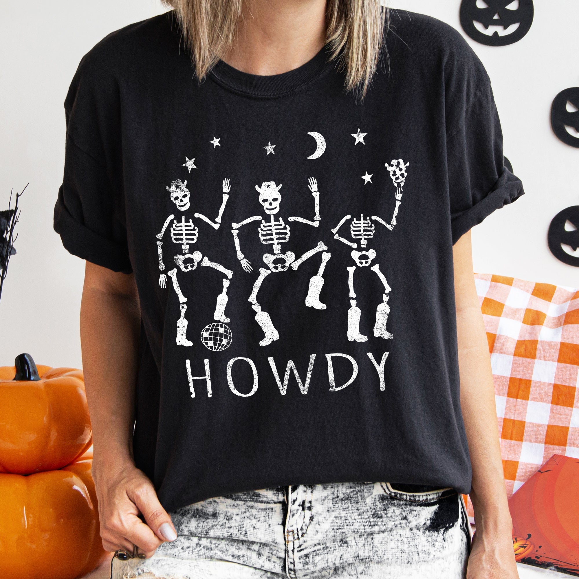 Howdy Skeletons Vintage Halloween Haunting Night Mischief Parade Edition Comfort Colors Tee