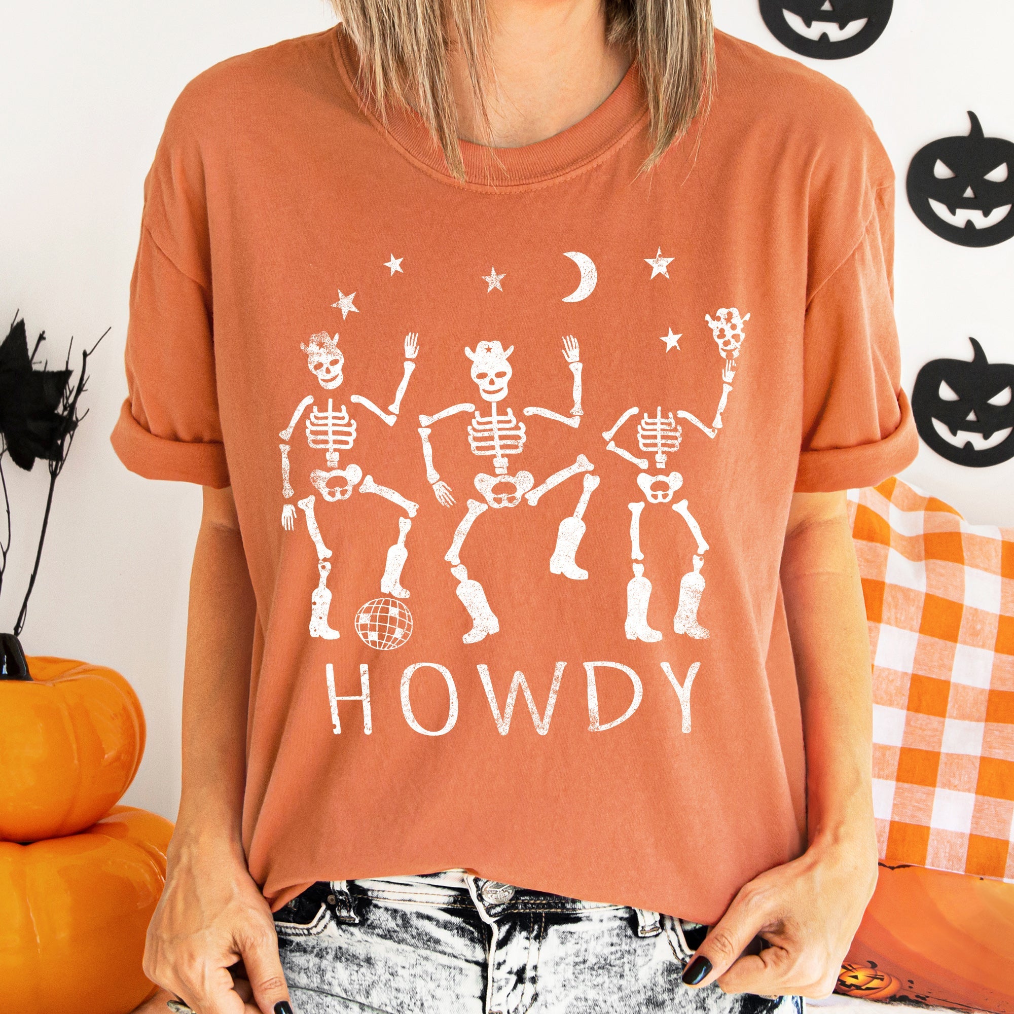 Howdy Skeletons Vintage Halloween Haunting Night Mischief Parade Edition Comfort Colors Tee
