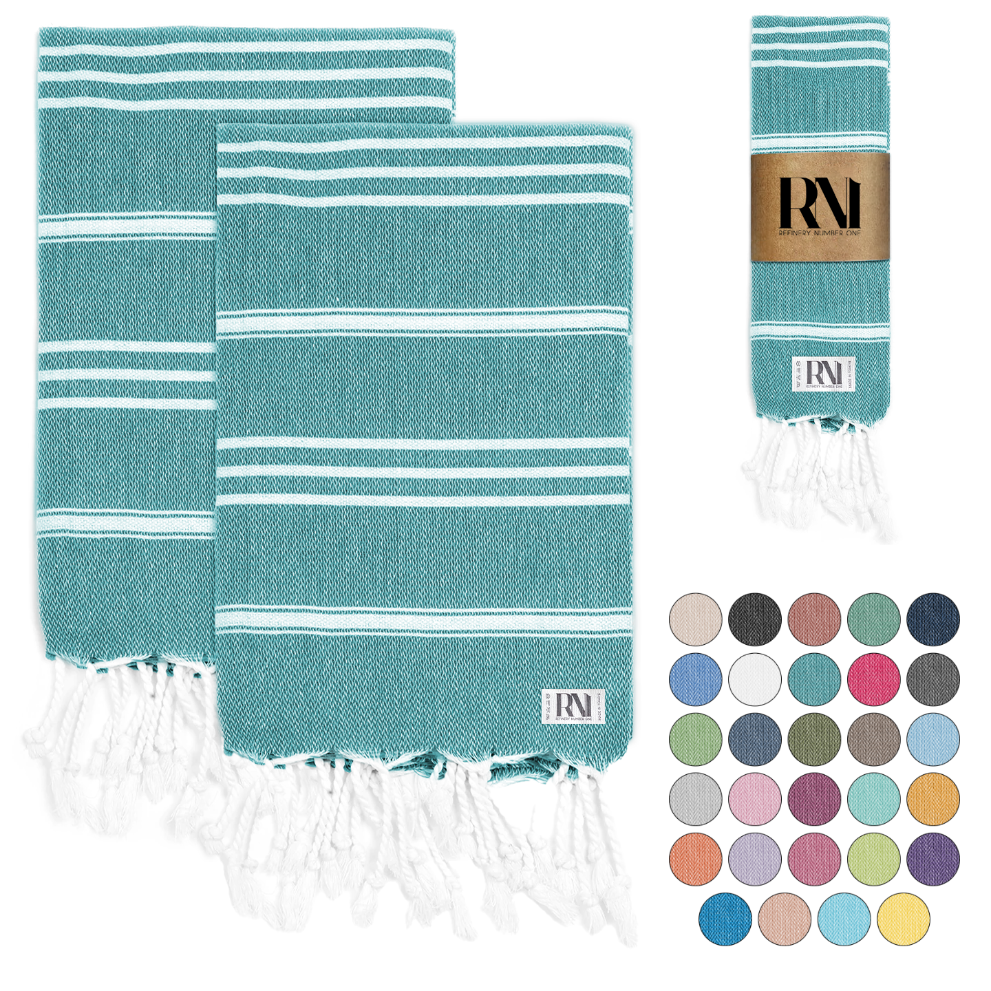 Istanbul Classic Turkish Hand Towel Set for Kitchen, Bath, Beach, Gym, Yoga and Travel