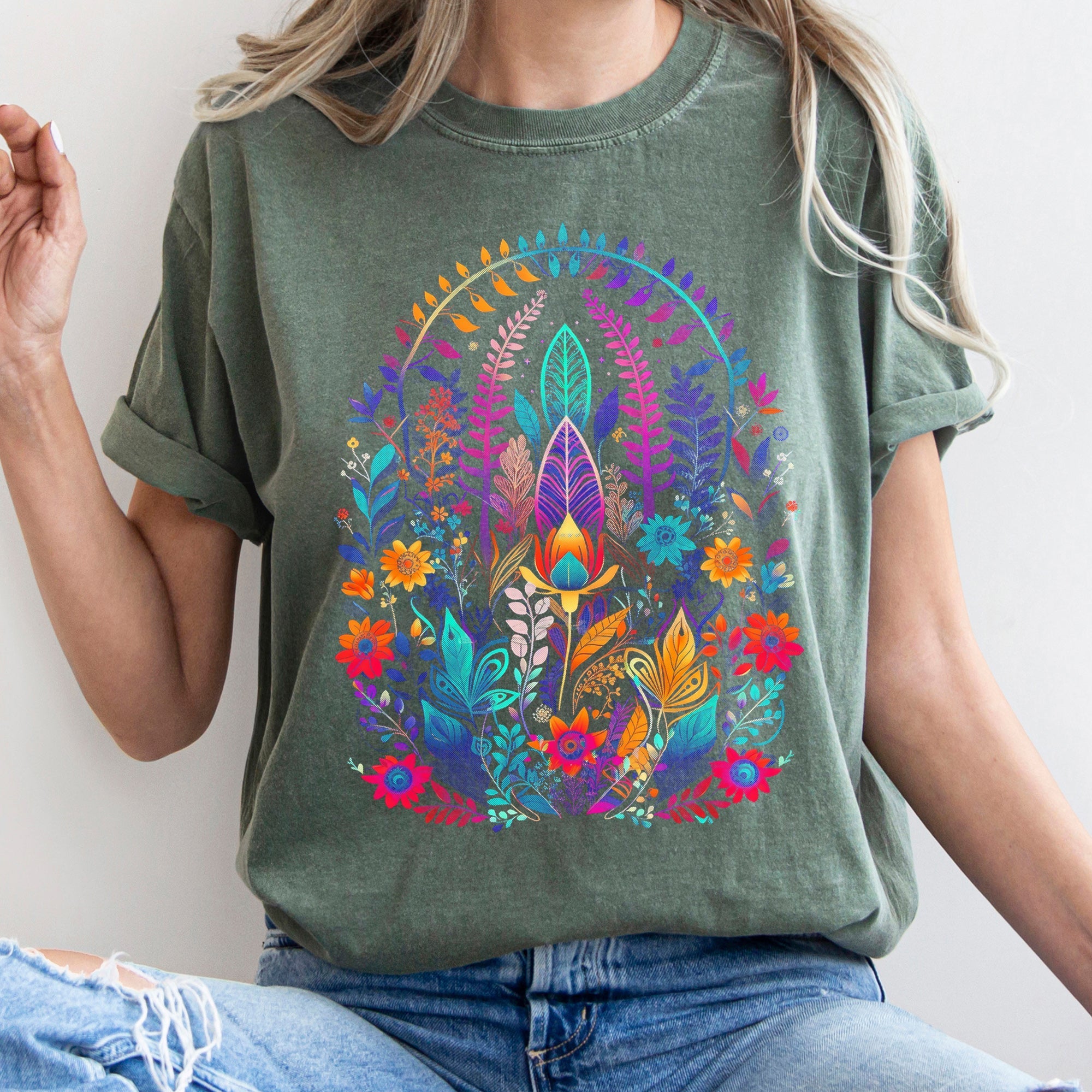 Floral Boho Festival Blooming Meadow Dreamscape Vintage Inspired Comfort Colors Tee