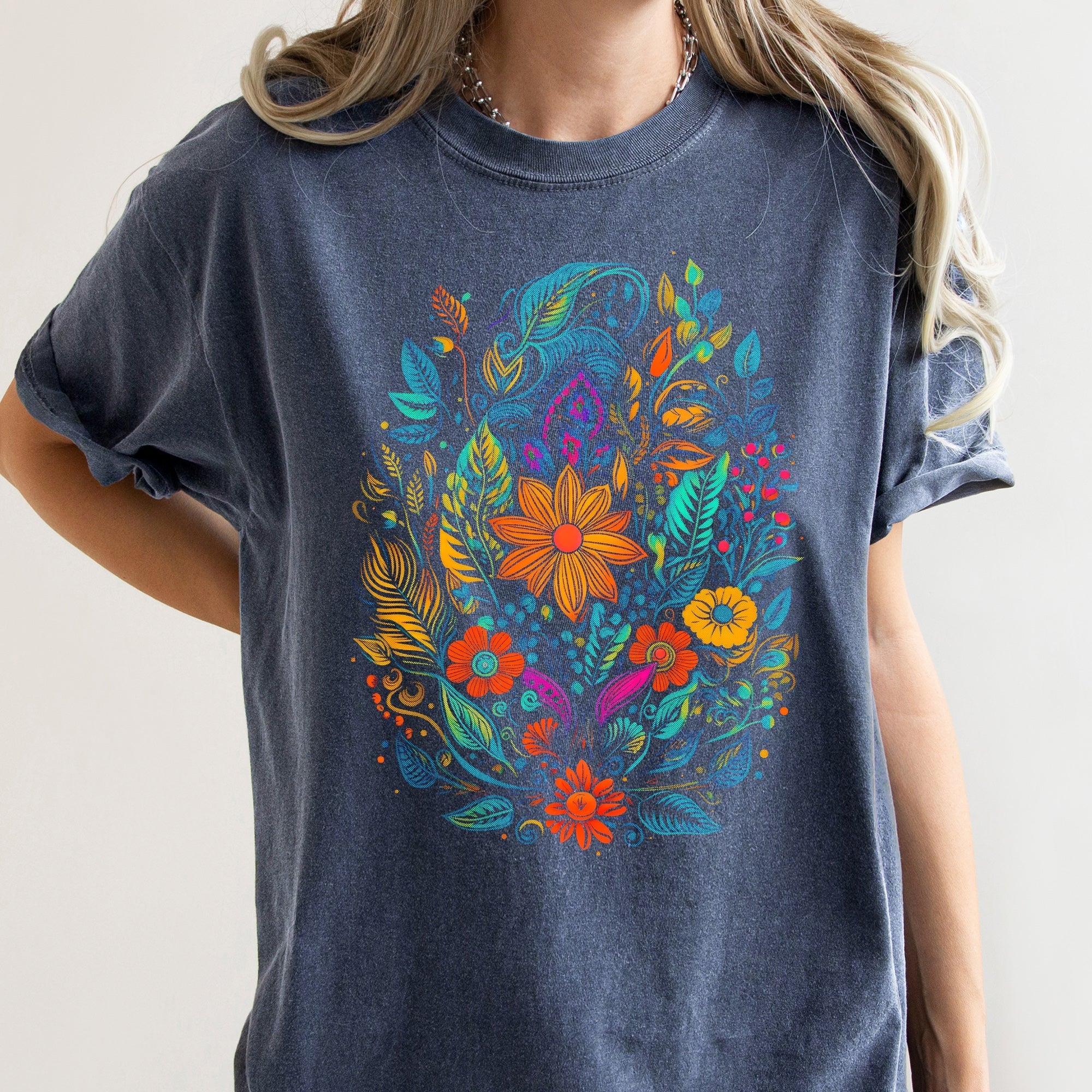 Floral Festival Vintage Boho Blossom Garden Print With Delicate Petals And Sunlit Colors Comfort Colors Tee