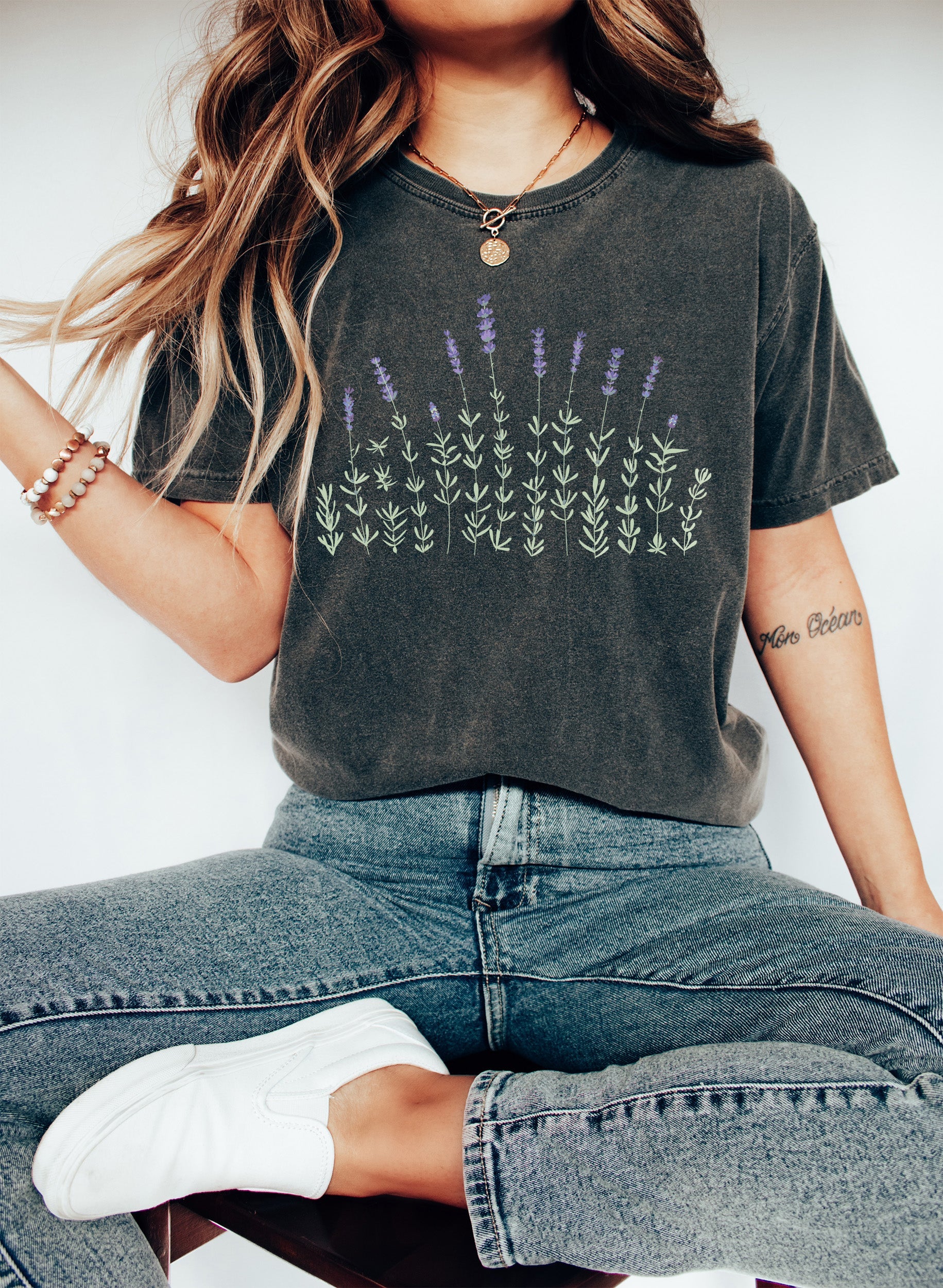 Lavender Chic Floral Garden Bouquet Vintage Botanical Print Blooming Sunset Comfort Colors Tee