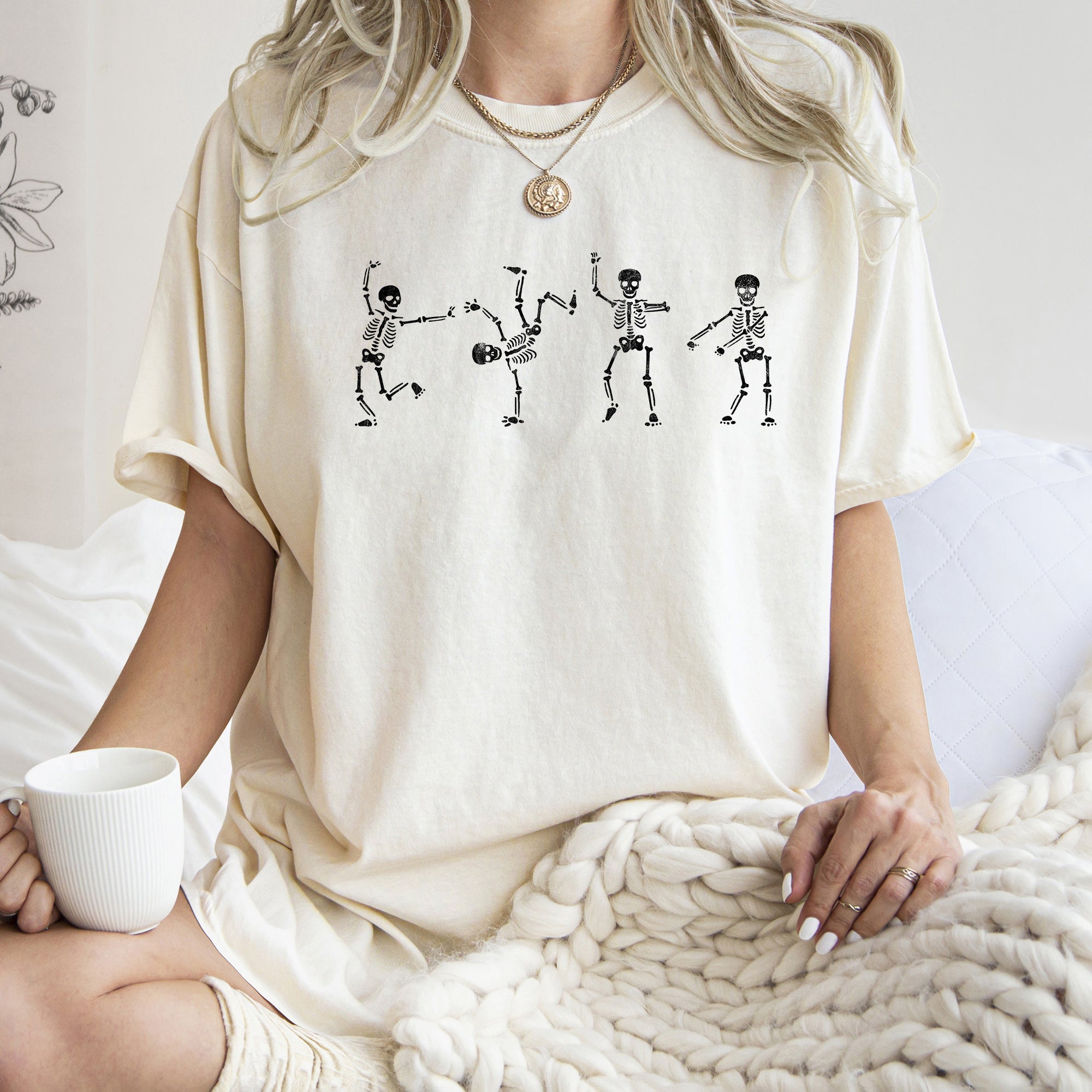 Flossing Skeletons Retro Halloween Vintage Inspired Graphic Print Comfort Colors Tee