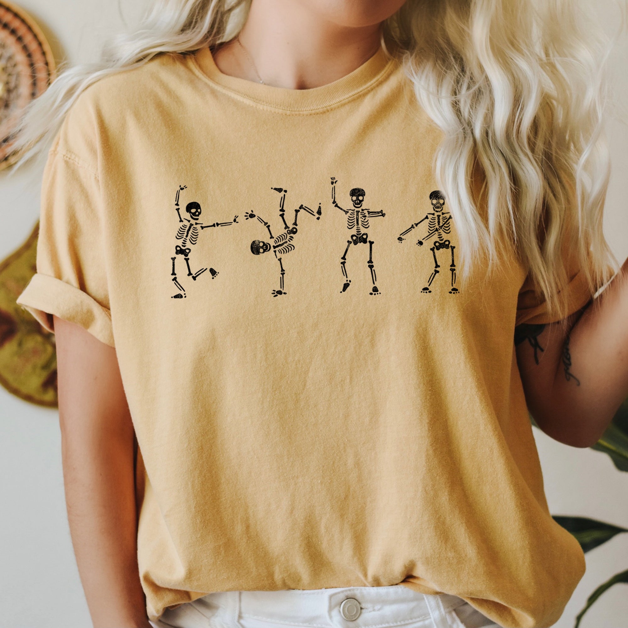 Flossing Skeletons Retro Halloween Vintage Inspired Graphic Print Comfort Colors Tee