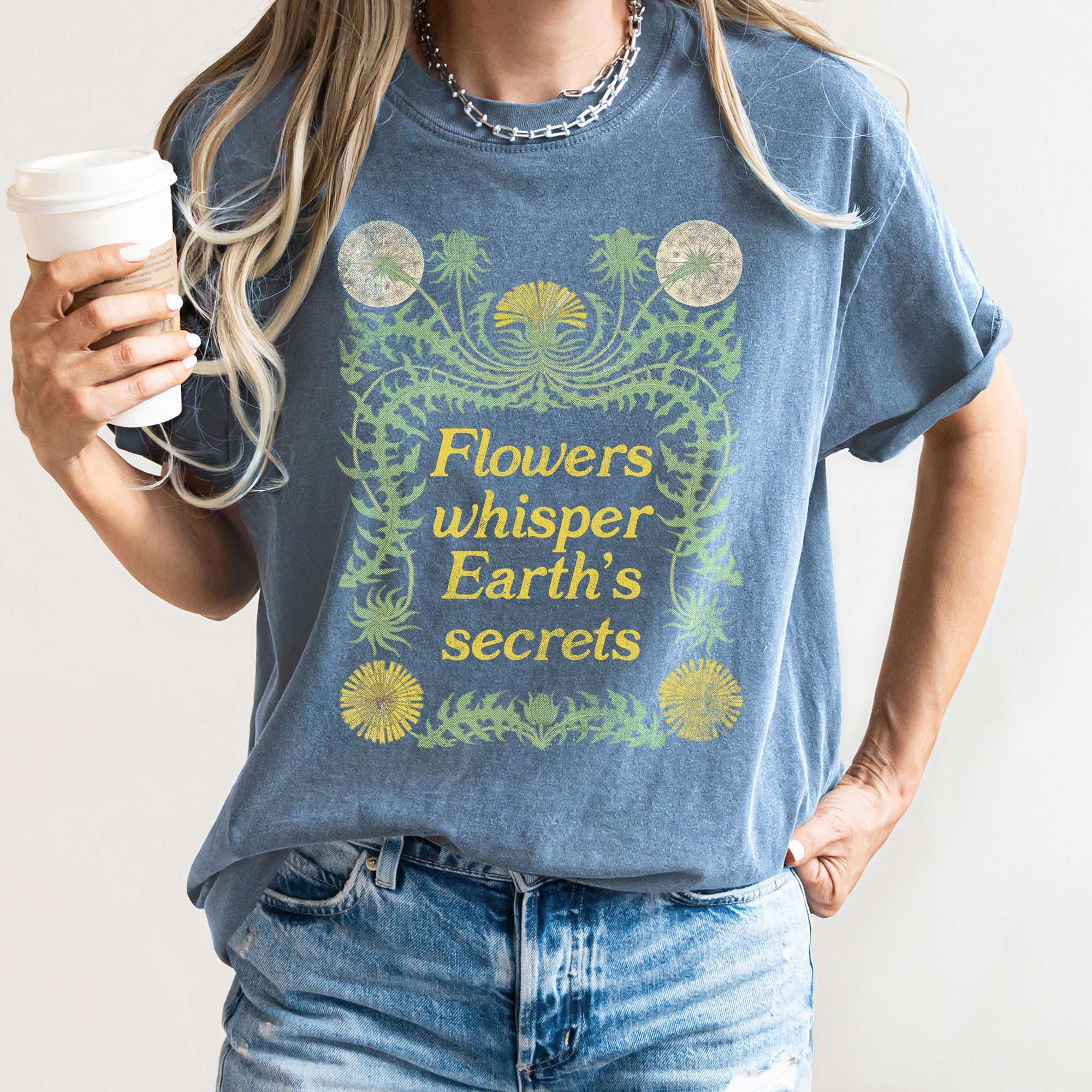 Flowers Whisper Vintage Botanical Floral Artwork With Delicate Script Typeface Comfort Colors Tee