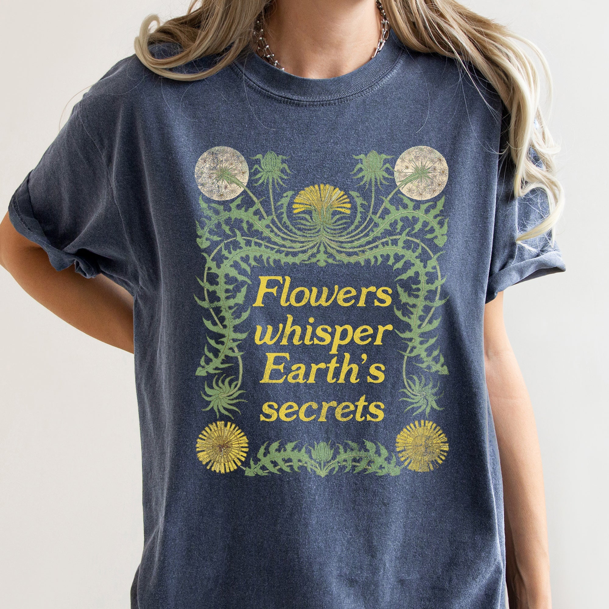 Flowers Whisper Vintage Botanical Floral Artwork With Delicate Script Typeface Comfort Colors Tee