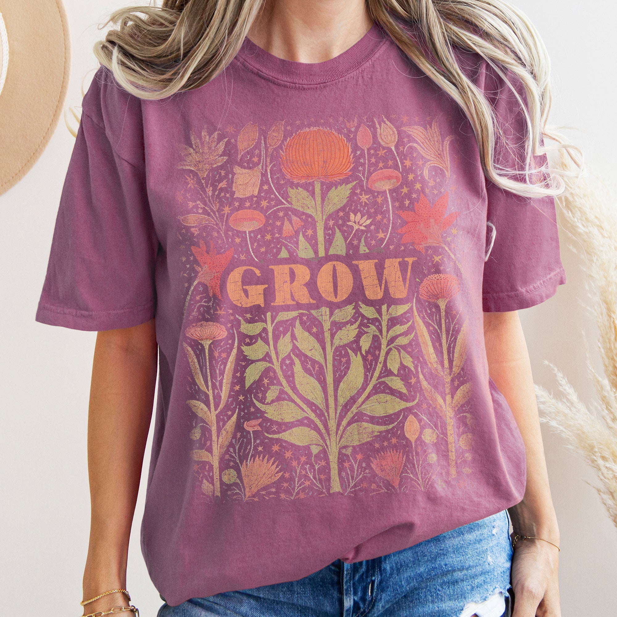 Folk Art Vintage Grow Garden Illustration Hand Drawn Print Vintage Style Artwork Comfort Colors Tee