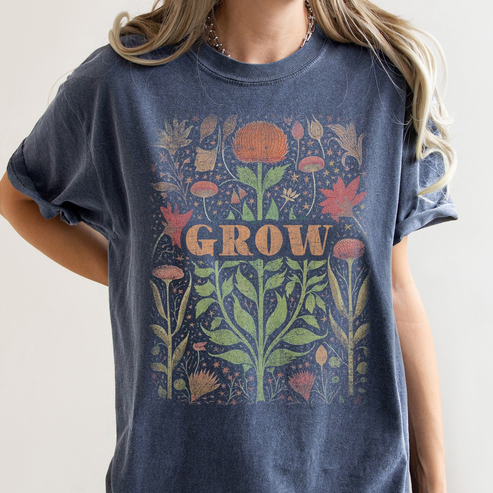 Folk Art Vintage Grow Garden Illustration Hand Drawn Print Vintage Style Artwork Comfort Colors Tee