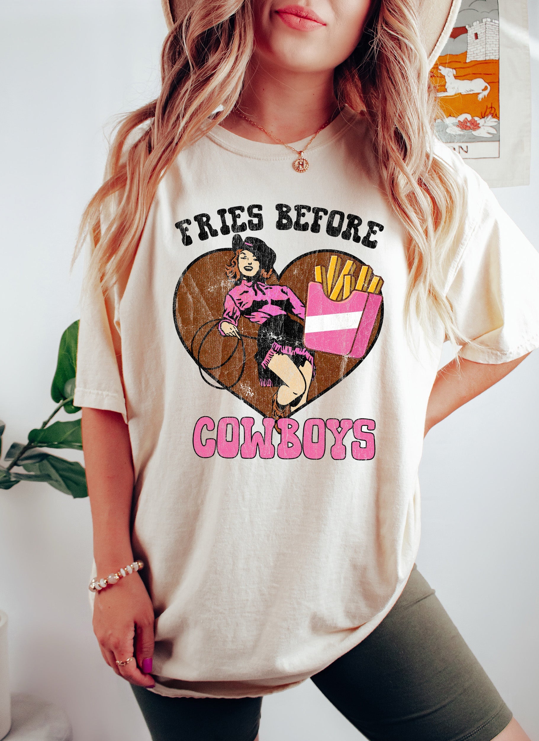 Fries Before Cowboys Vintage Quick Service Snack Graphic Edition Comfort Colors Tee