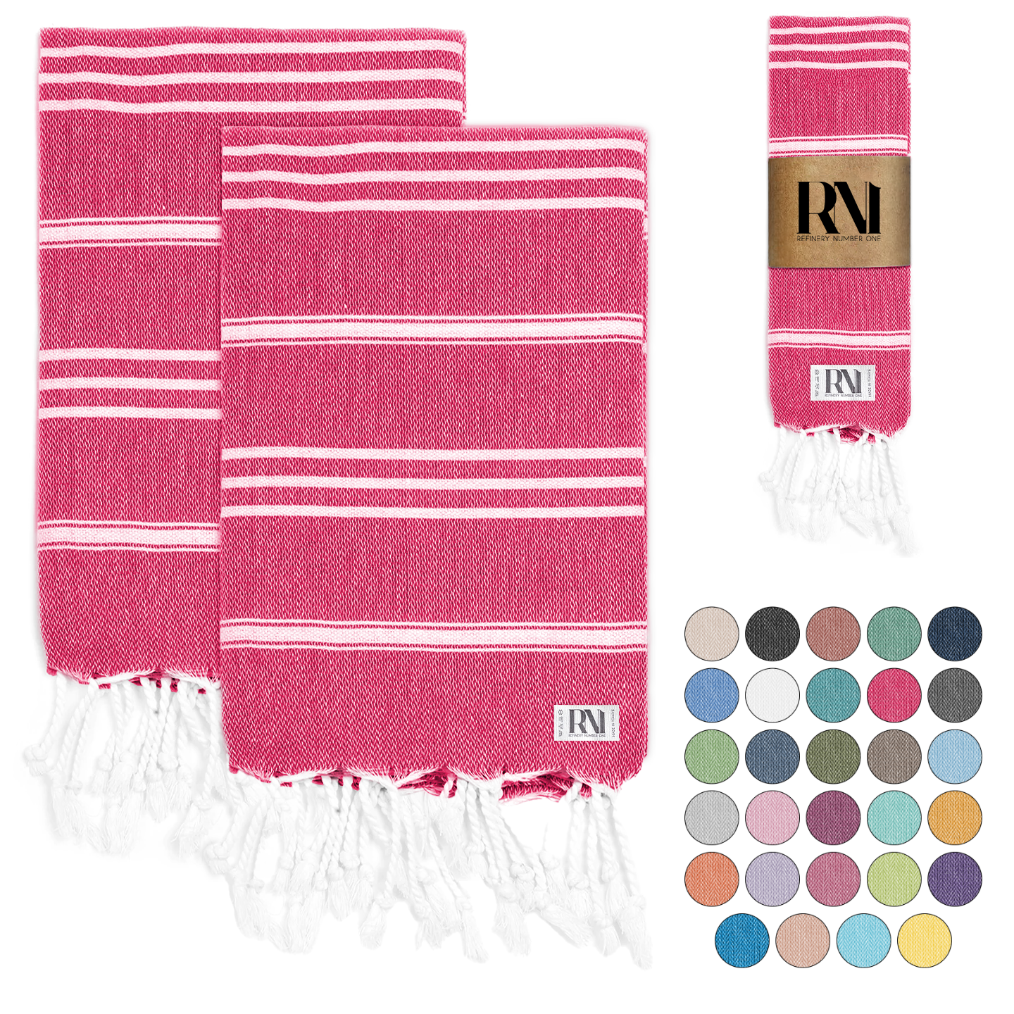 Istanbul Classic Turkish Hand Towel Set for Kitchen, Bath, Beach, Gym, Yoga and Travel