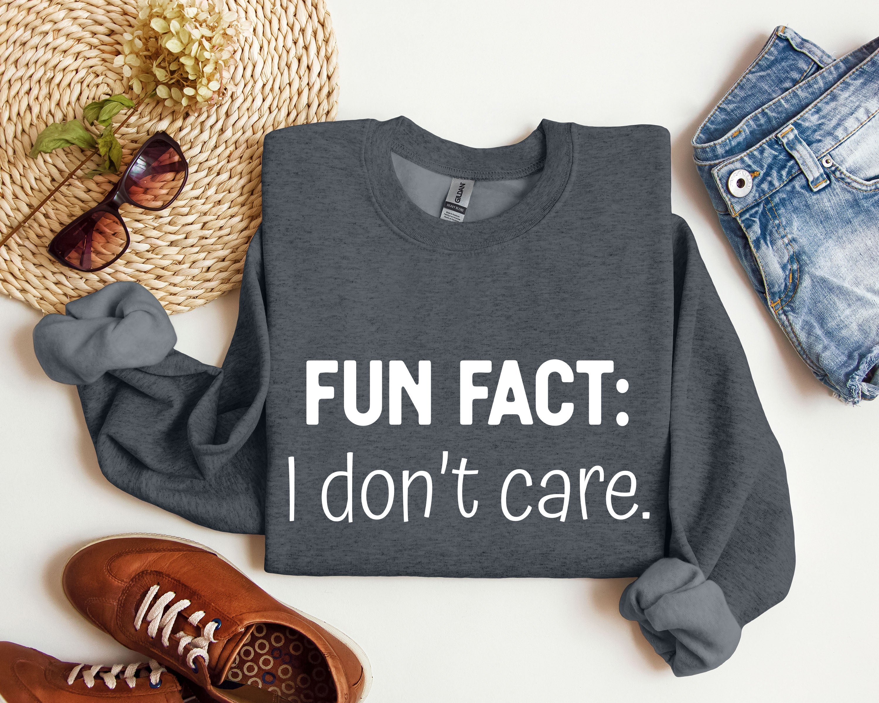 Fun Fact I Don't Care Sarcastic College Humor Statement Graphic Edition Sweatshirt