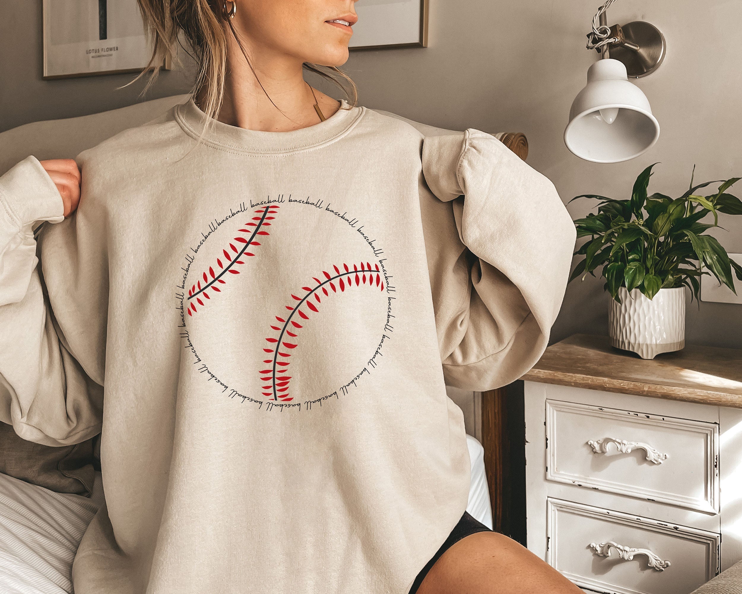 Chic Baseball Word Art Vintage Typography Inspired Statement Graphic Premium Sweatshirt