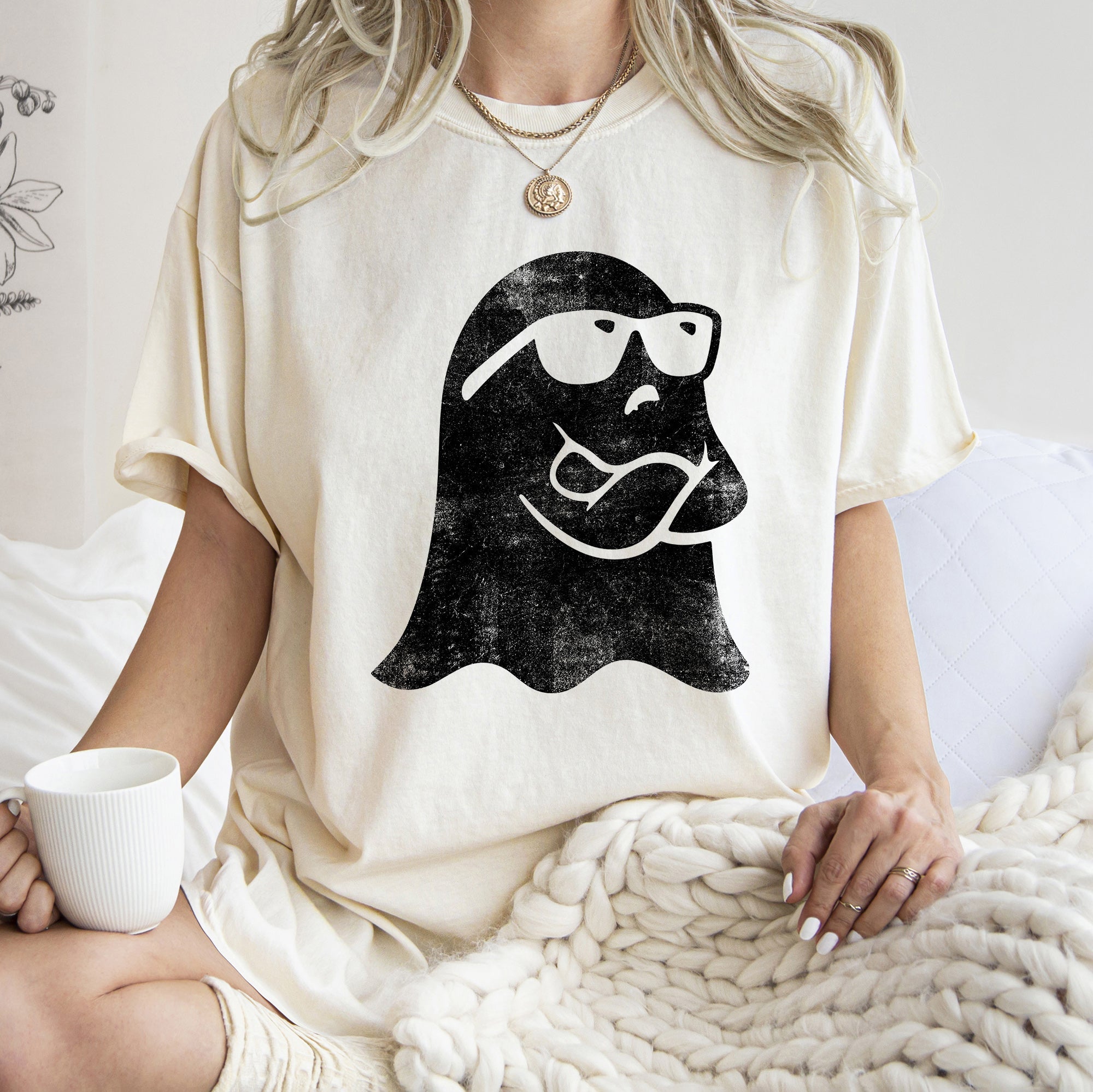 Ghost Arms Crossed Retro Halloween Vintage Night Ghost Silhouette Illustration In Classic Retro Style Comfort Colors Tee