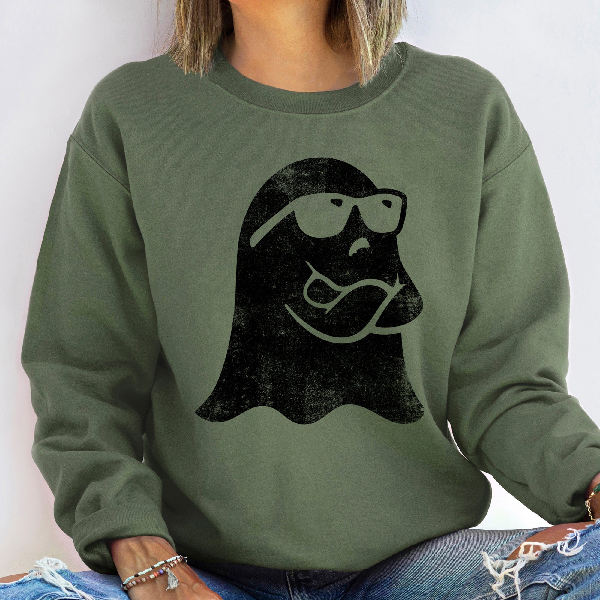 Ghost Arms Crossed Halloween Spirit Scene Illustration With Eerie Ghost Figures Sweatshirt