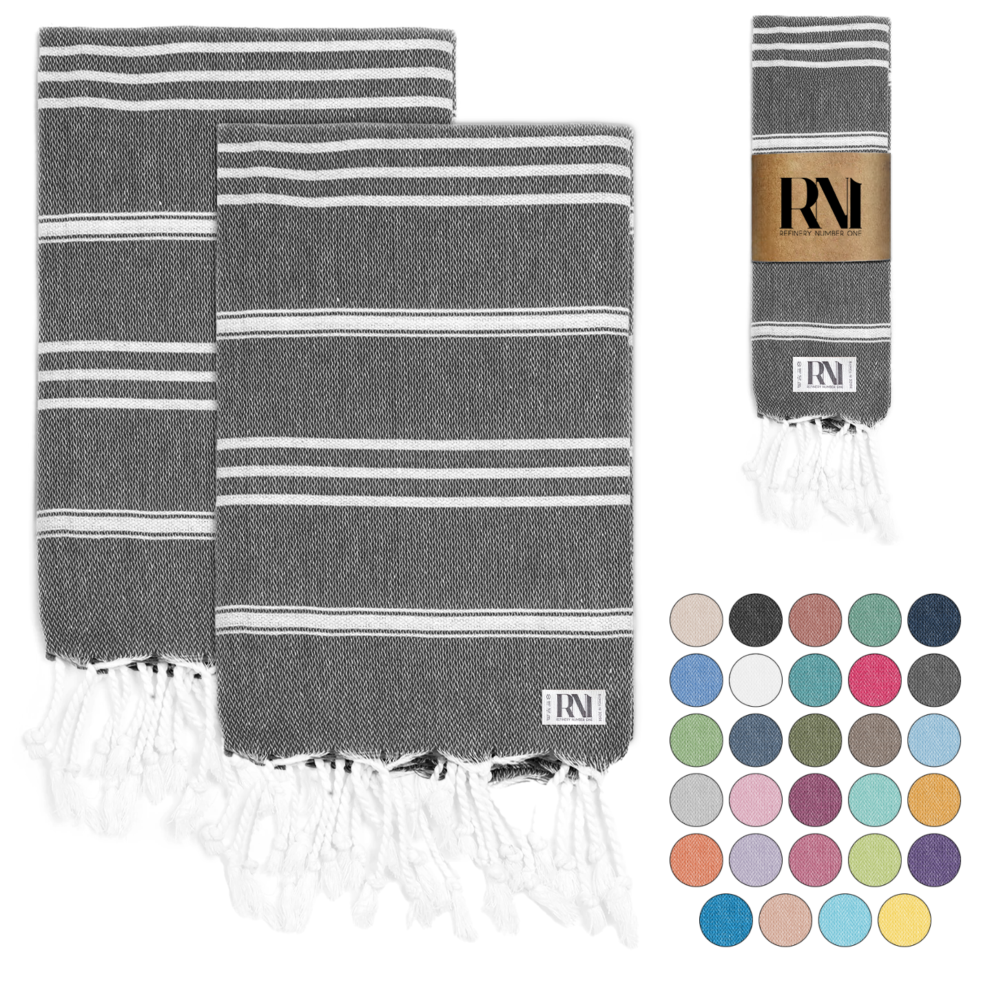 Istanbul Classic Turkish Hand Towel Set for Kitchen, Bath, Beach, Gym, Yoga and Travel