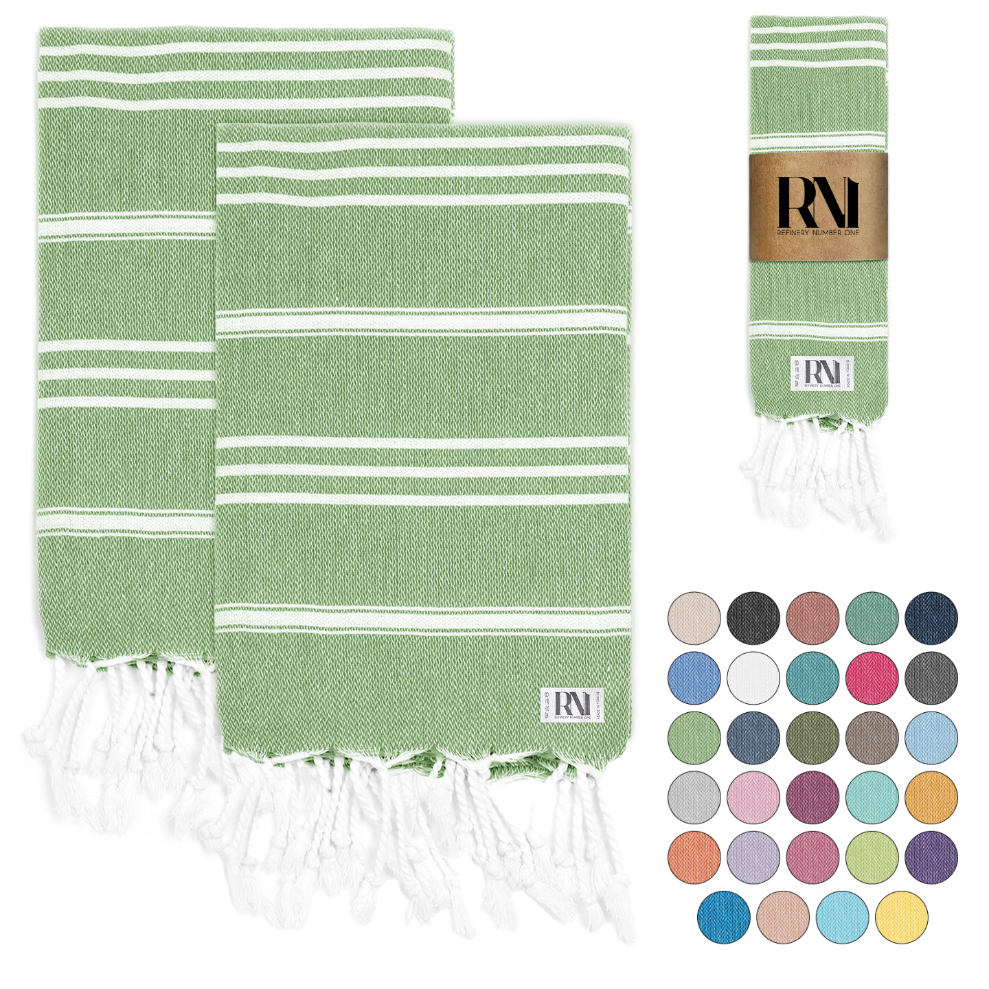 Istanbul Classic Turkish Hand Towel Set for Kitchen, Bath, Beach, Gym, Yoga and Travel